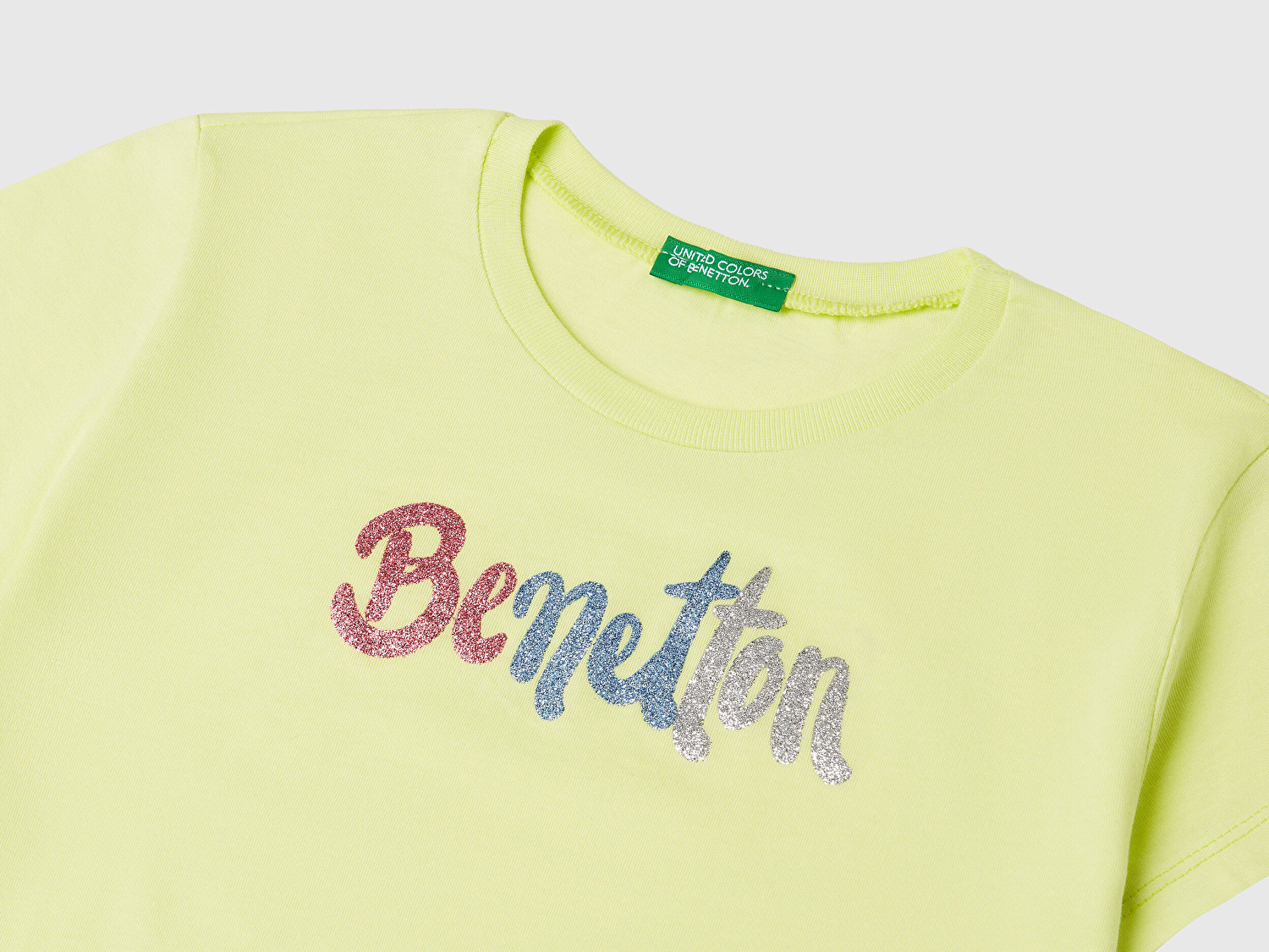 Benetton Kız Çocuk Sarı Simli Logo Baskılı T-Shirt