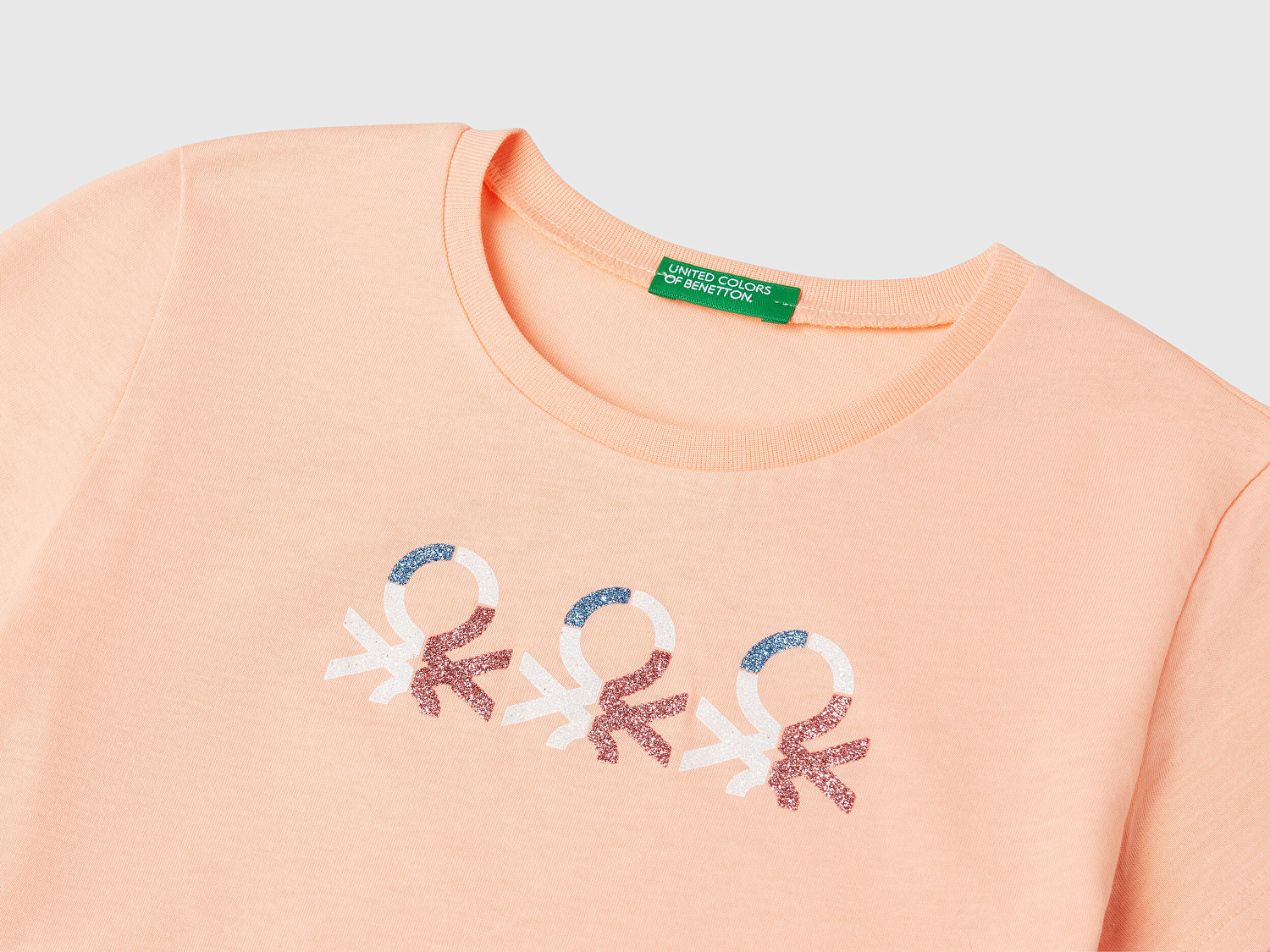 Benetton Kız Çocuk Yavruağzı Simli Logo Baskılı T-Shirt