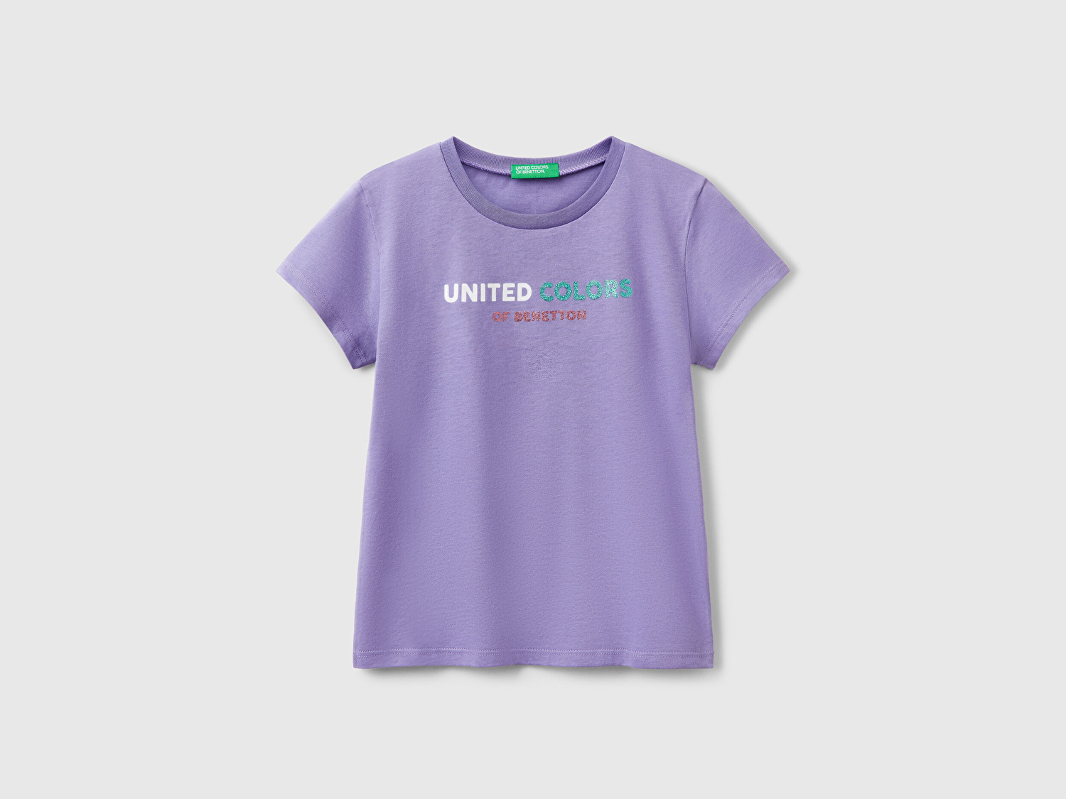 Benetton Kız Çocuk Mor Simli Logo Baskılı T-Shirt