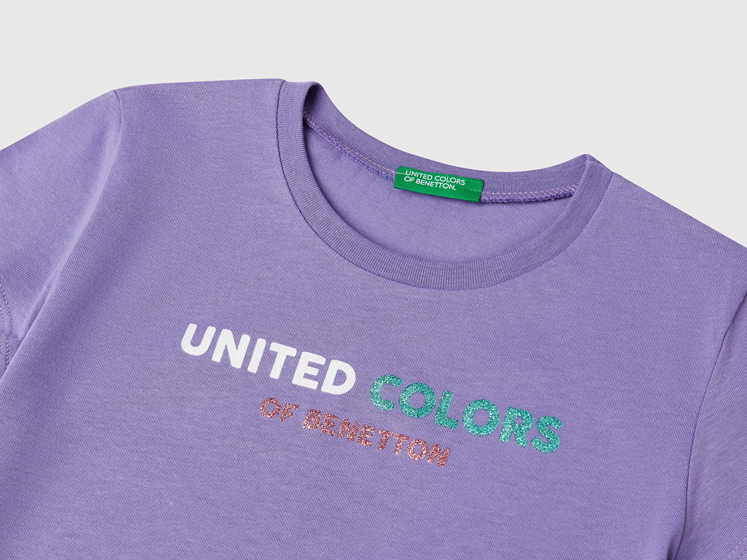 Benetton Kız Çocuk Mor Simli Logo Baskılı T-Shirt