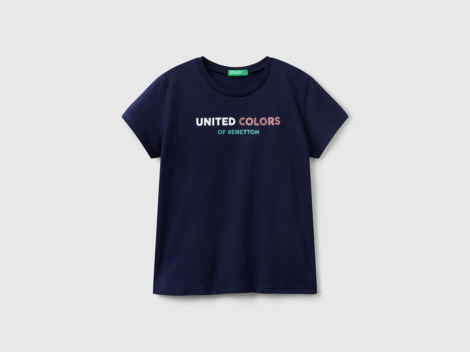 Benetton Kız Çocuk Lacivert Simli Logo Baskılı T-Shirt