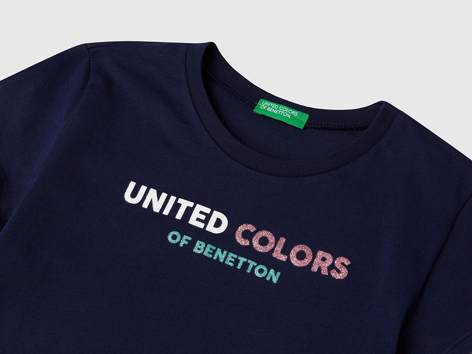 Benetton Kız Çocuk Lacivert Simli Logo Baskılı T-Shirt