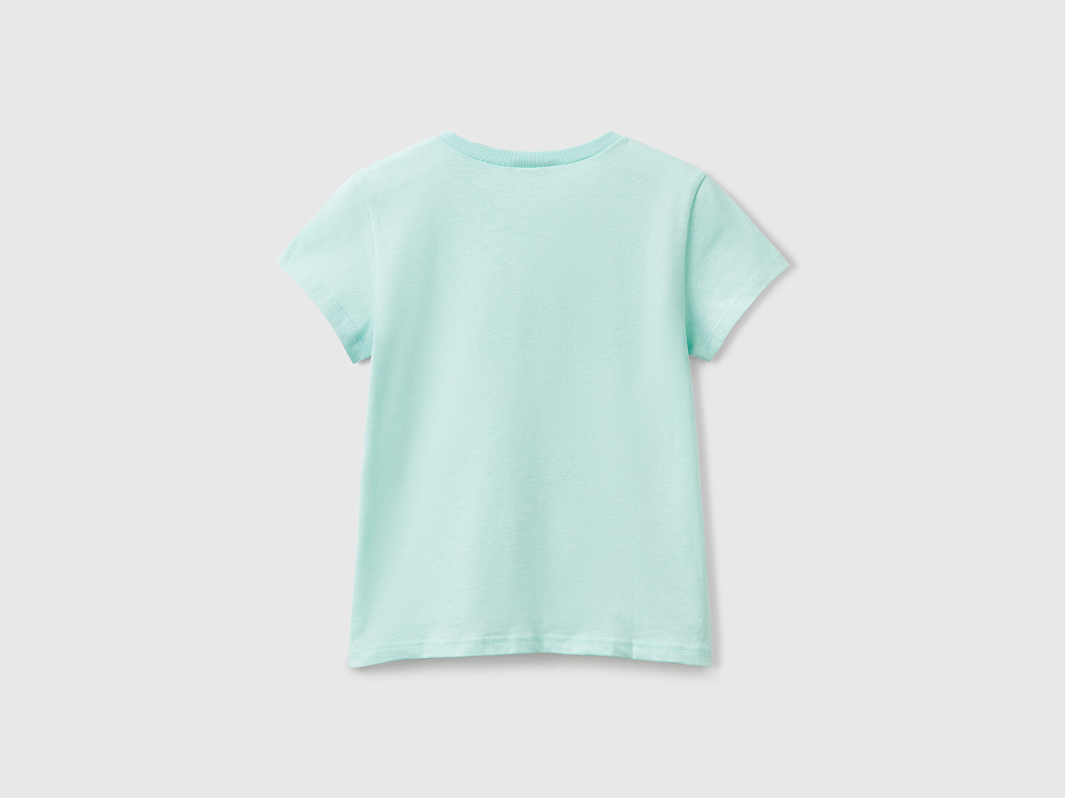Benetton Kız Çocuk Su Yeşili Simli Logo Baskılı T-Shirt