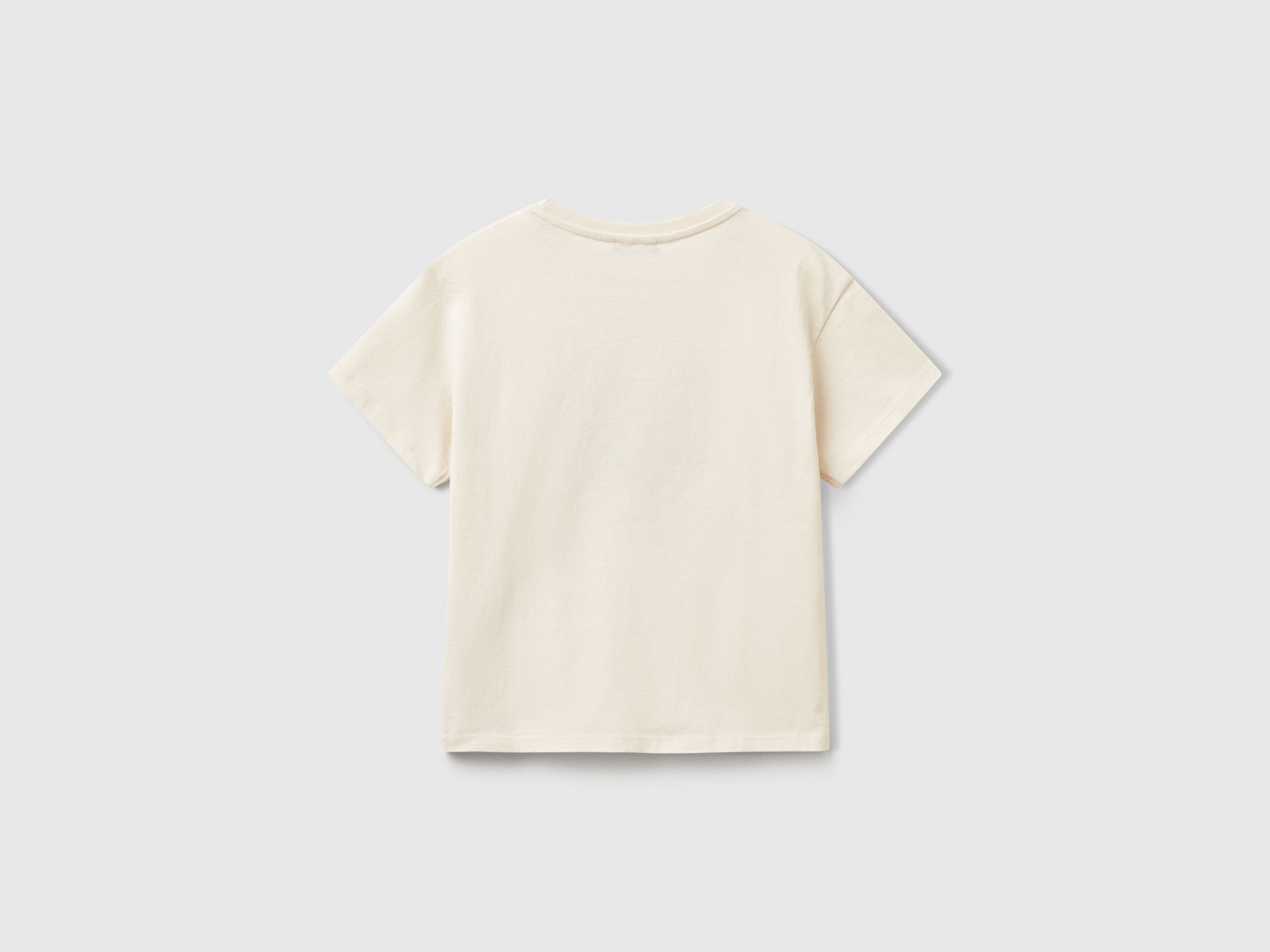 Benetton Kız Çocuk Krem Önü Payet İşlemeli Baskılı T-Shirt