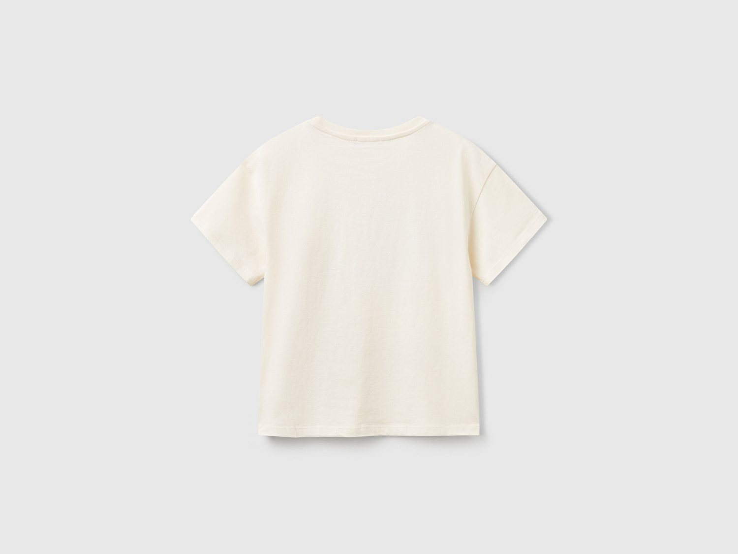 Benetton Kız Çocuk Ekru Önü Payet İşlemeli Baskılı T-Shirt