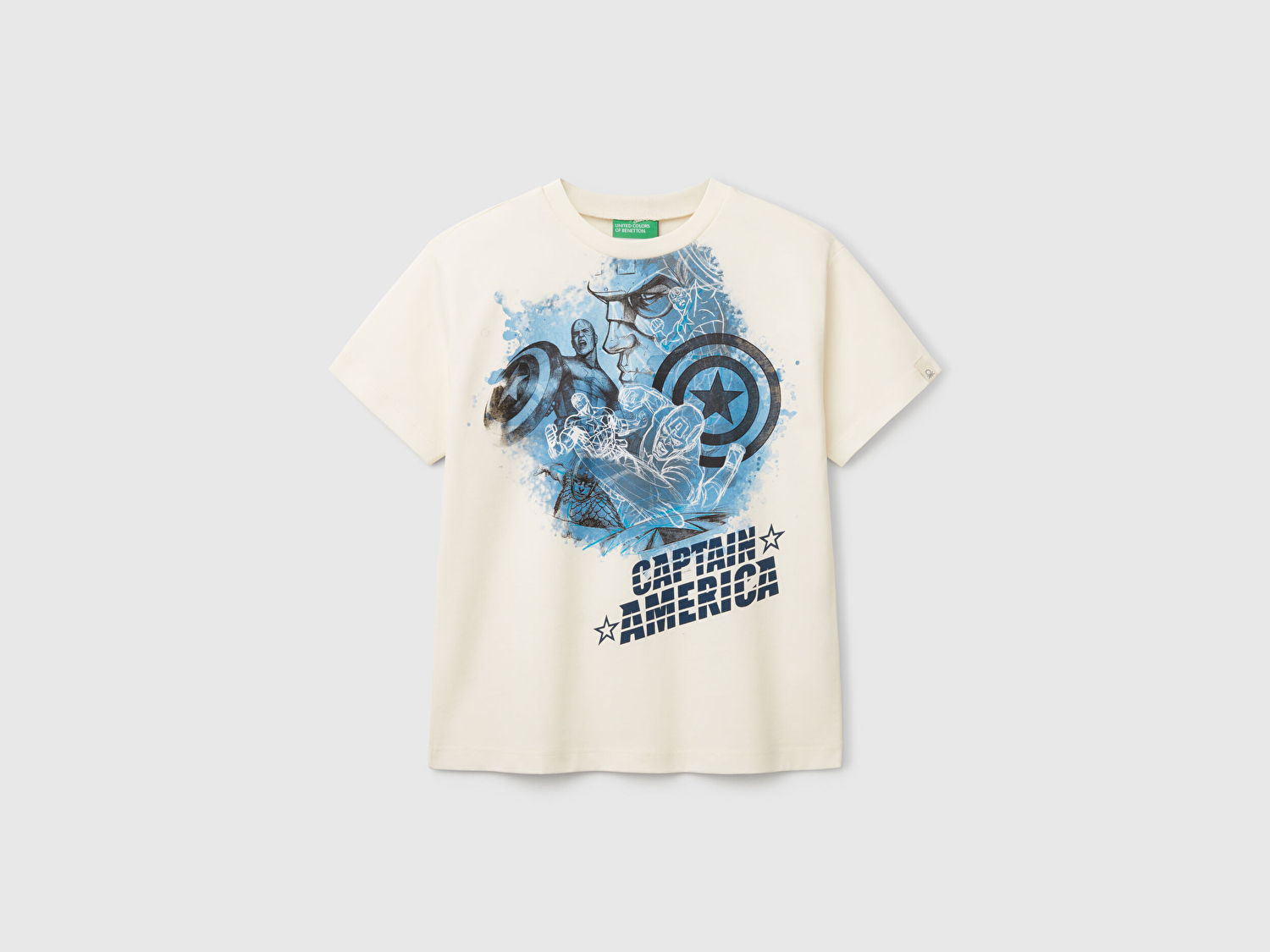 Benetton Erkek Çocuk Ekru Marvel Kahraman Baskılı Logo Etiketli T-Shirt