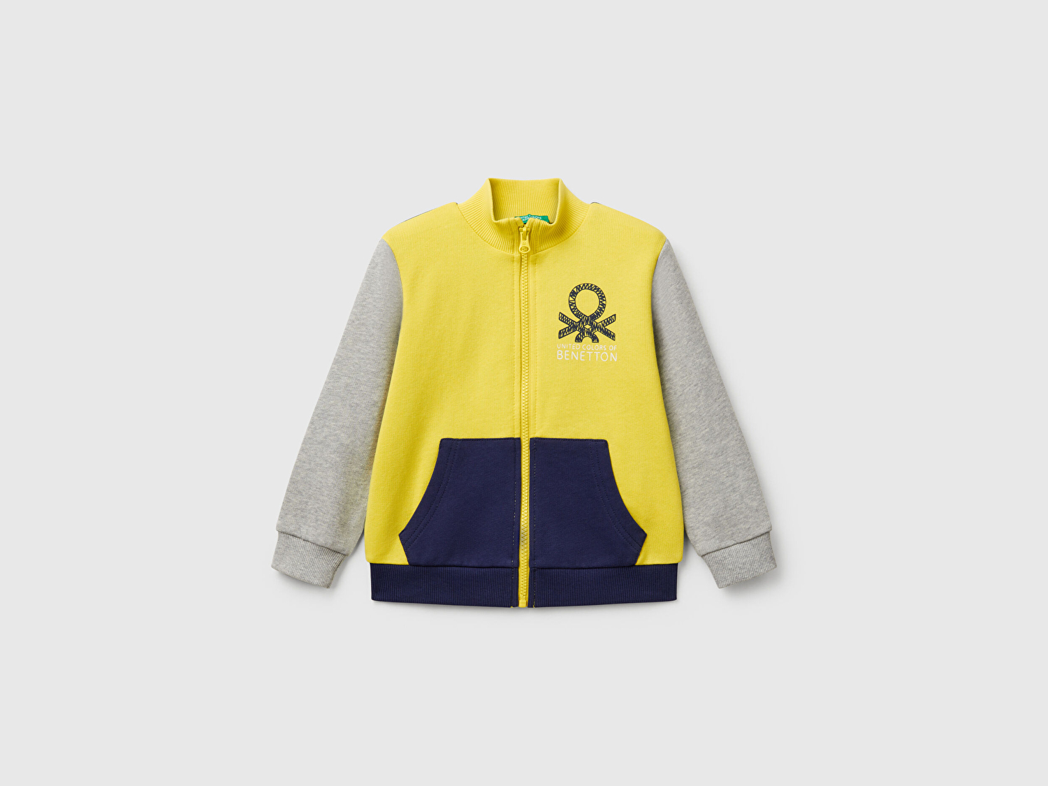 Benetton Erkek Bebek Sarı Mix Benetton Logo İşlemeli Fermuarlı Sweatshirt