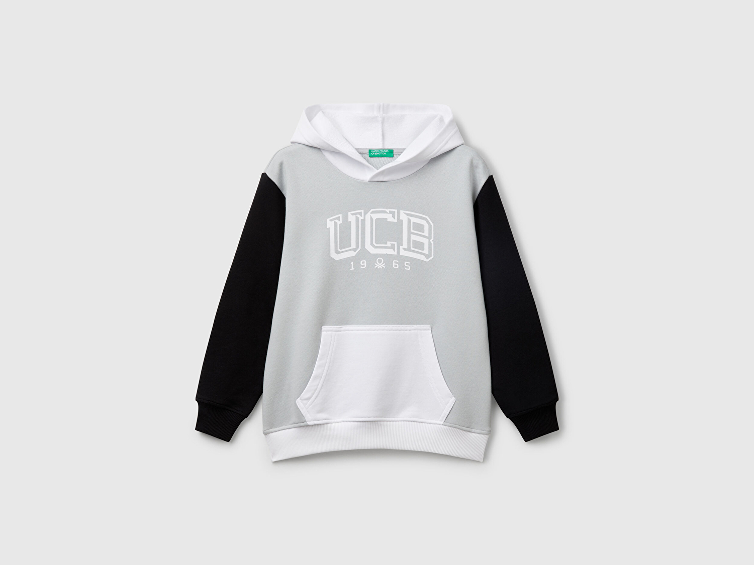 Benetton Erkek Çocuk Gri Benetton Logolu Kanguru Cepli Kapüşonlu Sweatshirt