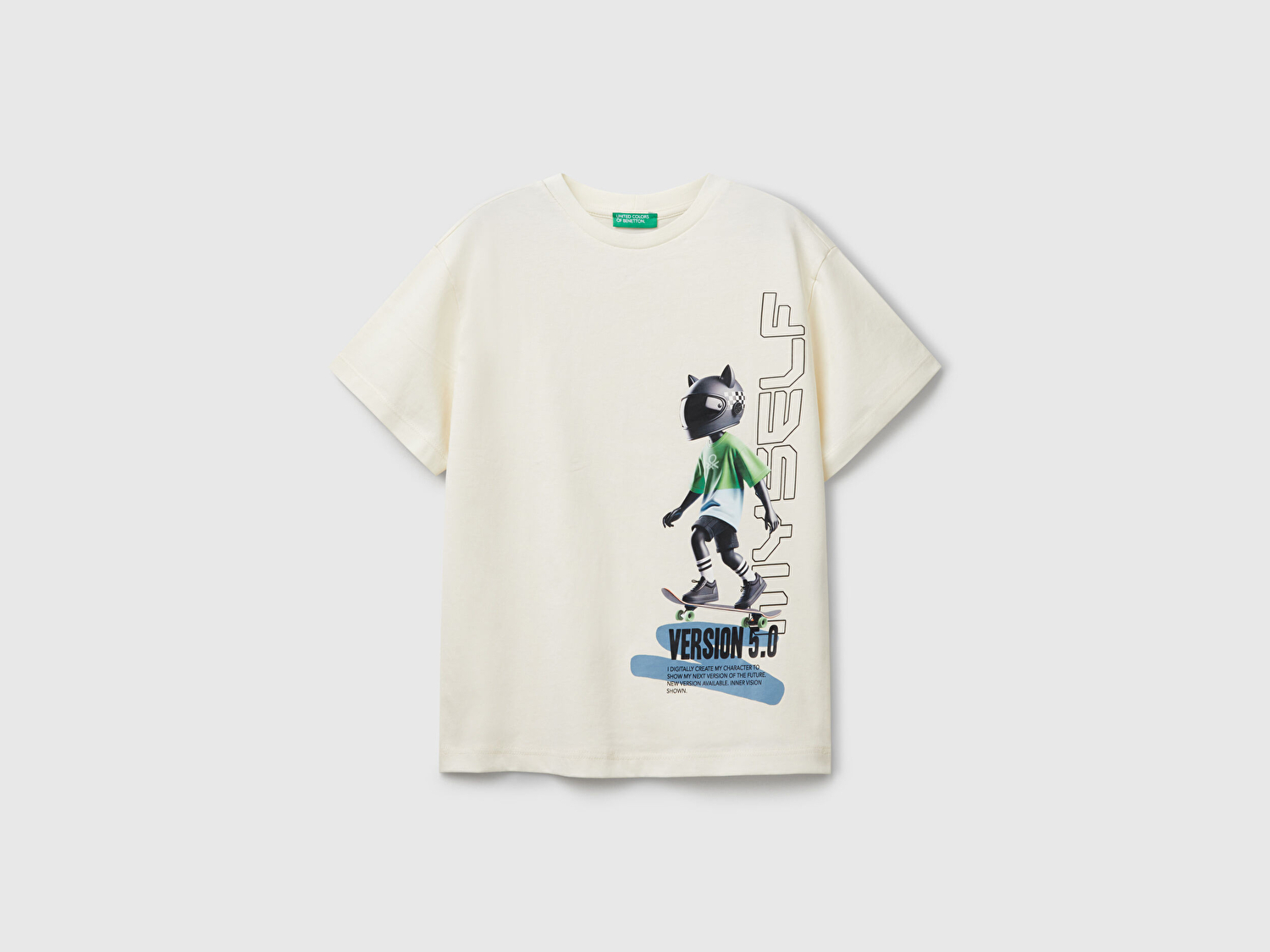 Benetton Erkek Çocuk Ekru Baskılı Arkası Logo Etiketli T-Shirt