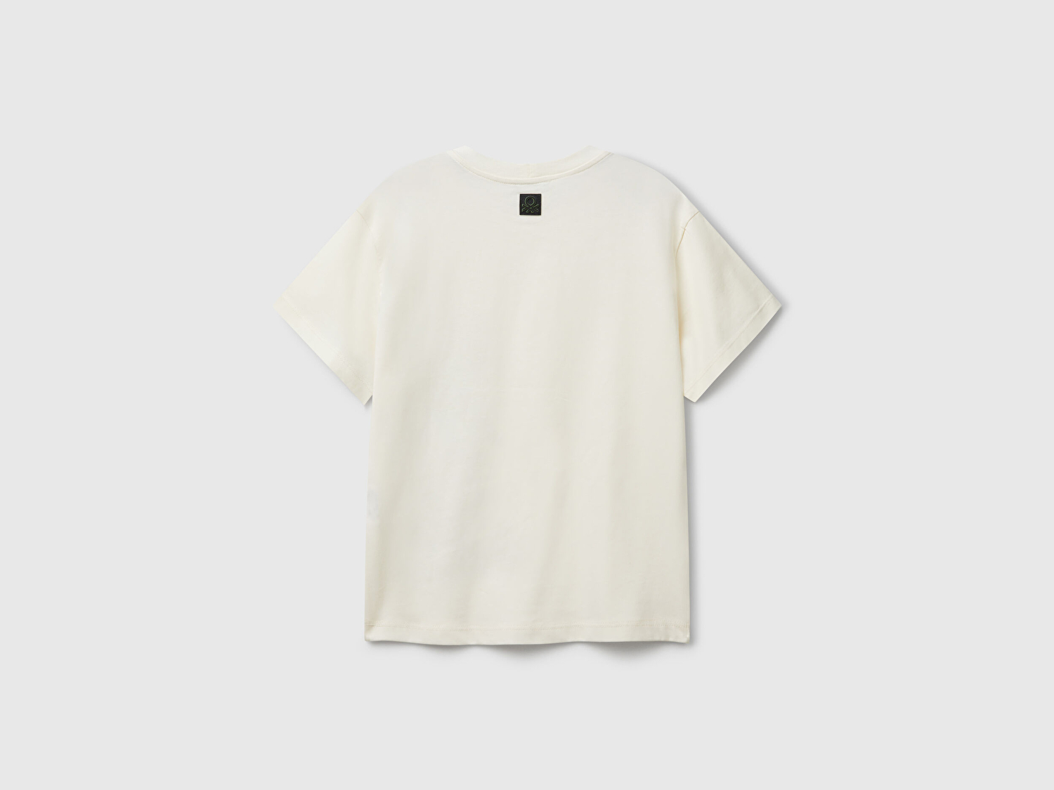 Benetton Erkek Çocuk Ekru Baskılı Arkası Logo Etiketli T-Shirt