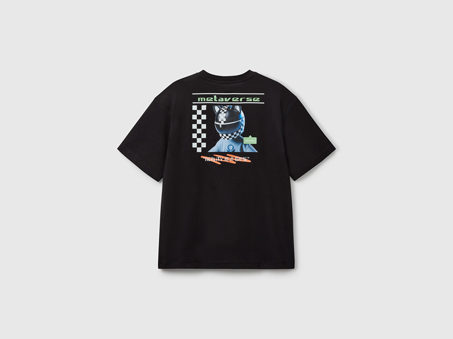 Benetton Erkek Çocuk Siyah Baskılı Arkası Logo Etiketli T-Shirt