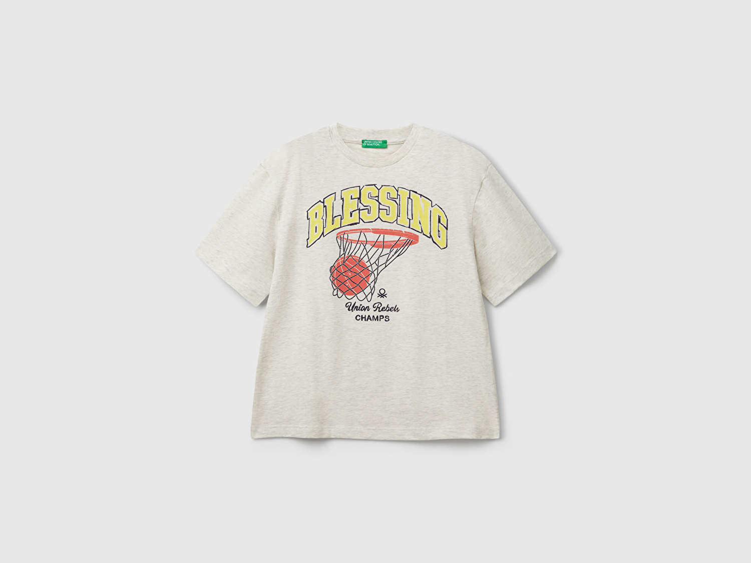 Benetton Erkek Çocuk Açık Gri Melanj Slogan Baskılı T-Shirt