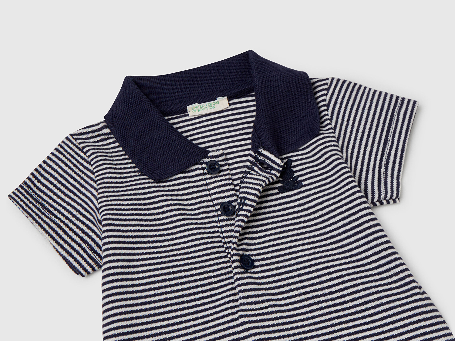 Benetton Bebek Lacivert Tavşan İşlemeli Düğme Detaylı Polo Yaka Body