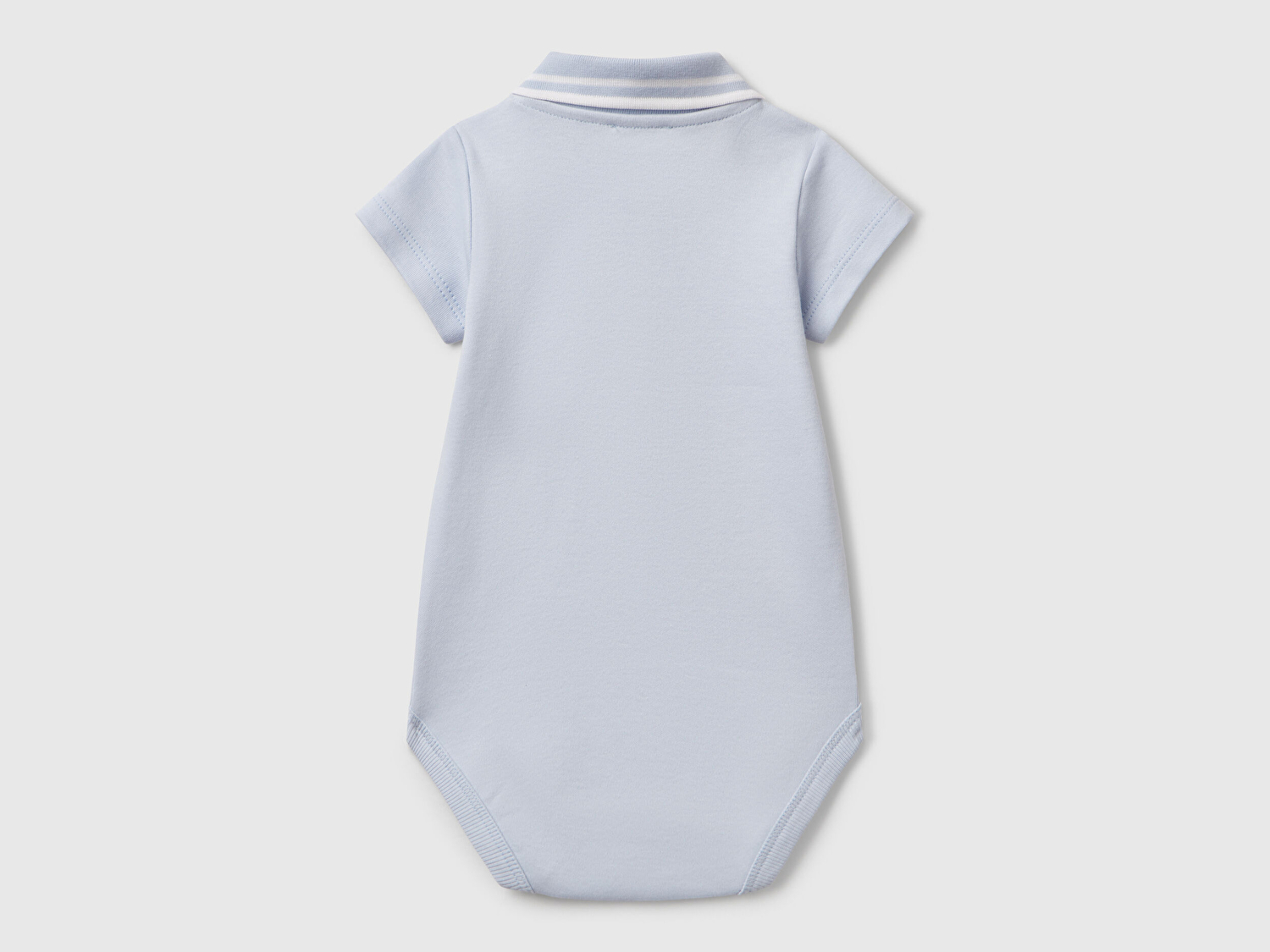 Benetton Bebek Toz Mavi Tavşan İşlemeli Kısa Kollu Çizgili Polo Yaka Çıtçıtlı Body