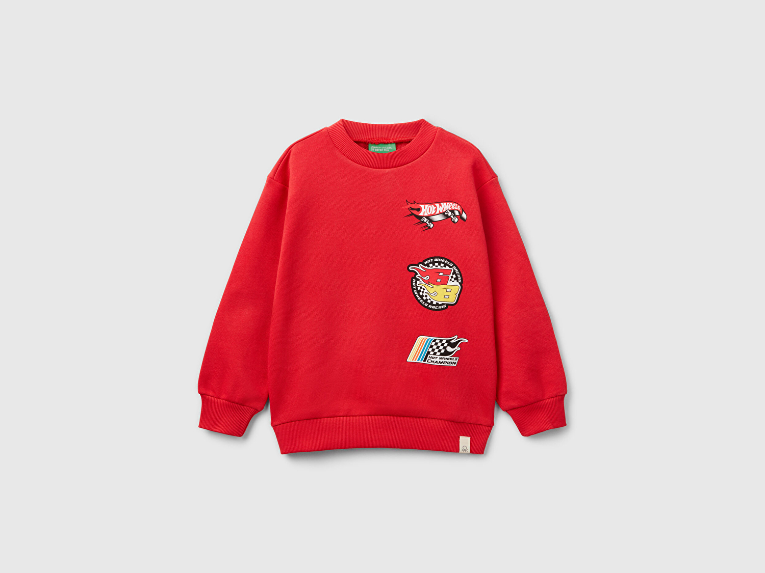 Benetton Erkek Bebek Kırmızı Hot Wheels Baskılı Logo Etiketli Bisiklet Yaka Sweatshirt