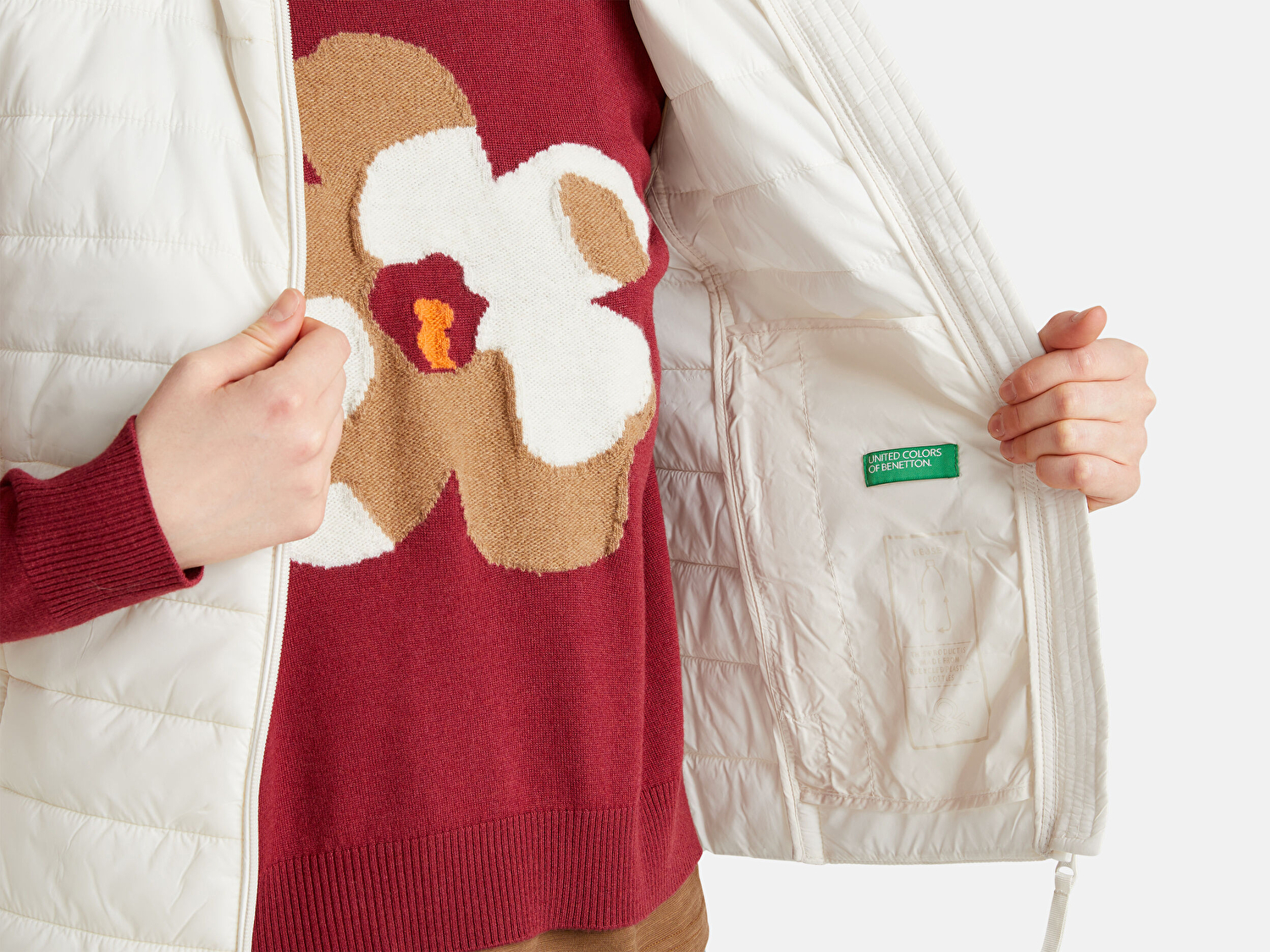 Benetton Kadın Krem Polyester Dolgulu Fermuarlı Slim Fit Pufa Yelek