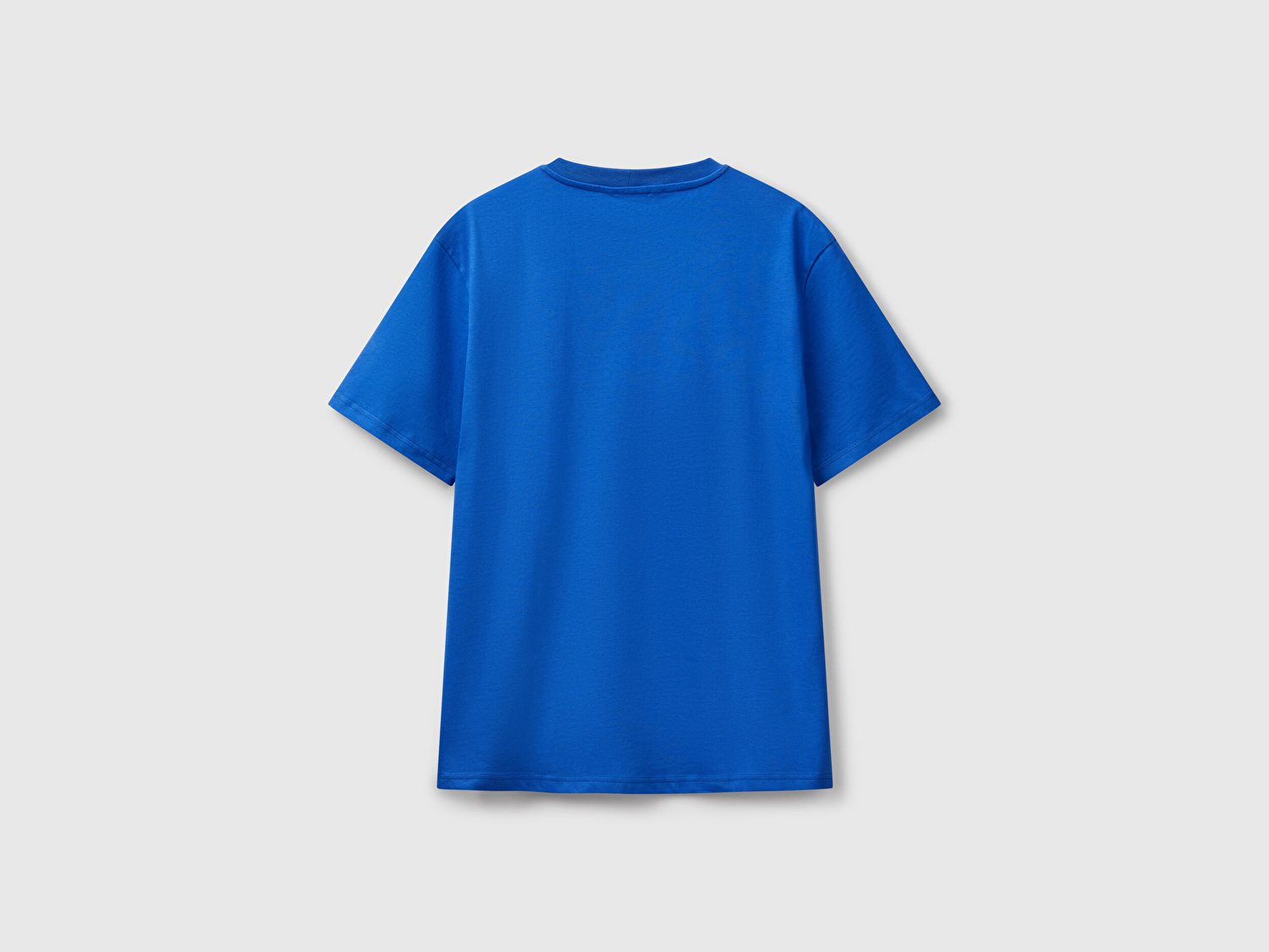 Benetton Erkek Saks Mavi %100 Koton Benetton Logolu Bisiklet Yaka T-Shirt