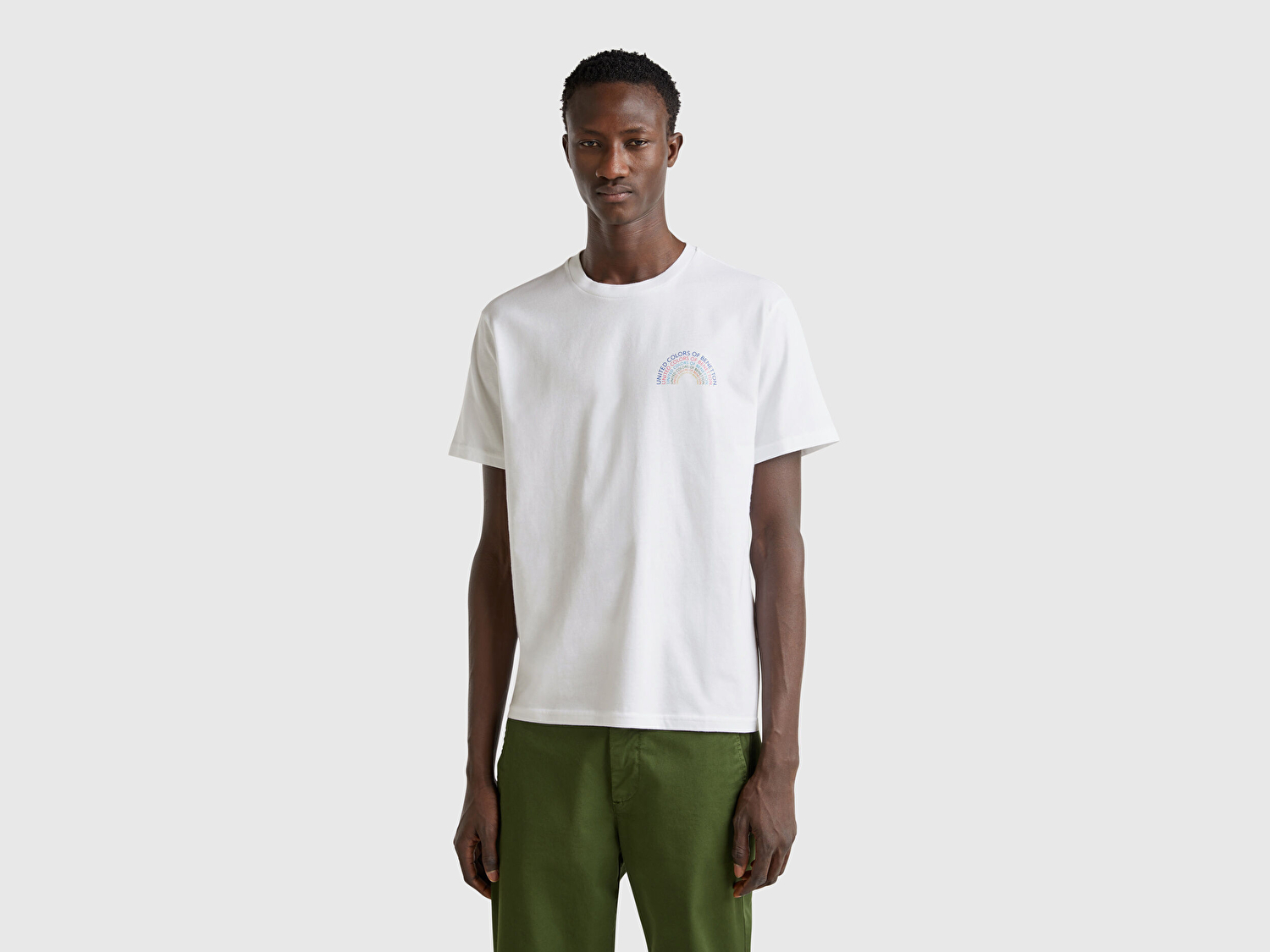 Benetton Erkek Beyaz %100 Pamuk Önü Logo Baskılı Relax Fit T-Shirt
