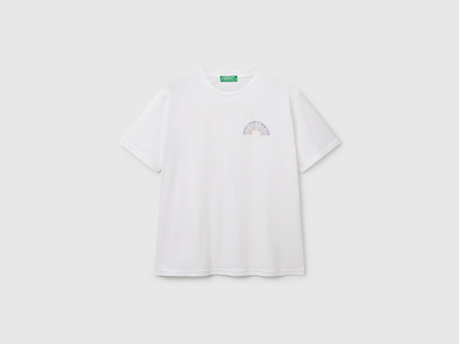 Benetton Erkek Beyaz %100 Pamuk Önü Logo Baskılı Relax Fit T-Shirt