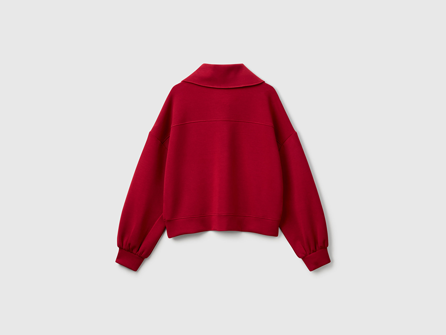 Benetton Kadın Bordo Modal Karışımlı Yarım Fermuarlı Polo Yaka Sweatshirt