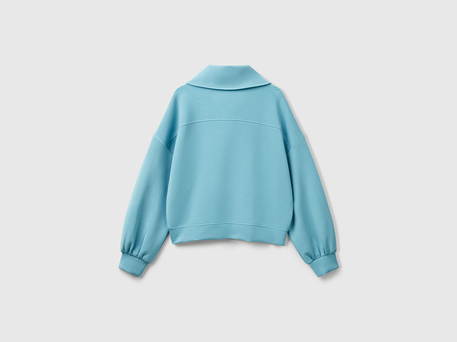 Benetton Kadın Mavi Modal Karışımlı Yarım Fermuarlı Polo Yaka Sweatshirt
