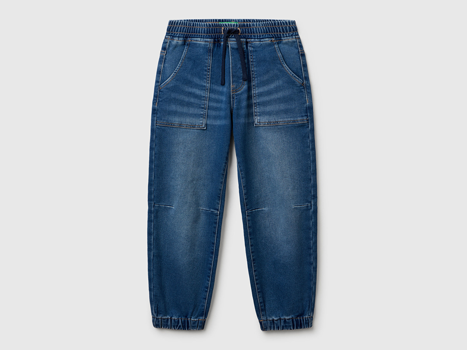 Benetton Erkek Çocuk Koyu Denim Logo Detaylı Büzgü İpli Denim Jogger Pantolon