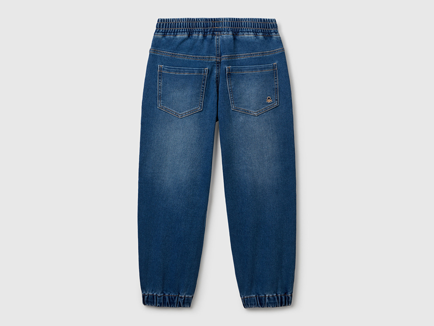 Benetton Erkek Çocuk Koyu Denim Logo Detaylı Büzgü İpli Denim Jogger Pantolon