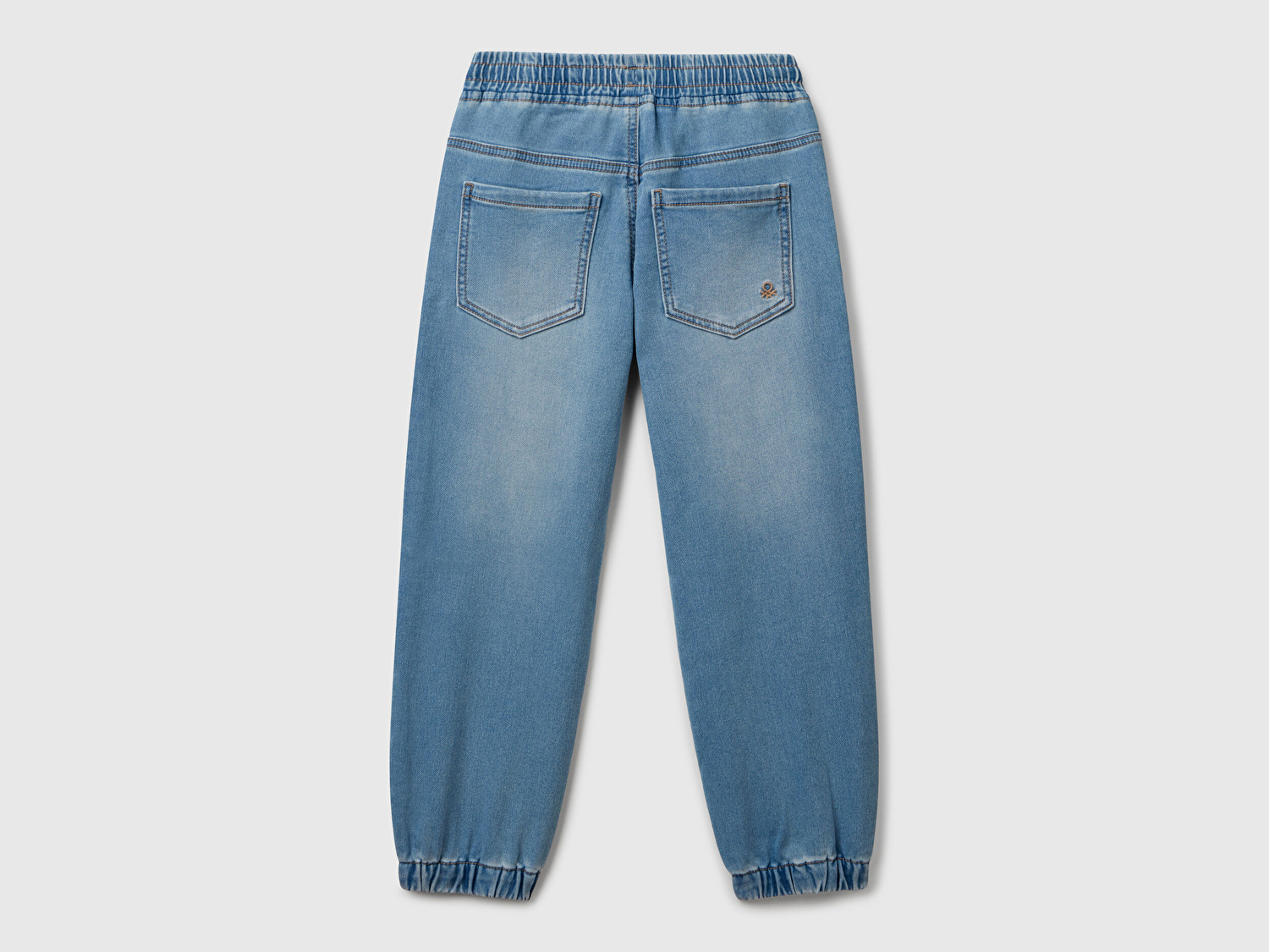 Benetton Erkek Çocuk Açık Denim Logo Detaylı Büzgü İpli Denim Jogger Pantolon