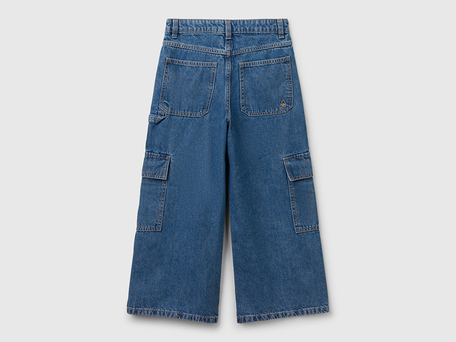 Benetton Kız Çocuk Denim Taş Yıkama Wide Fit Kargo Denim Pantolon