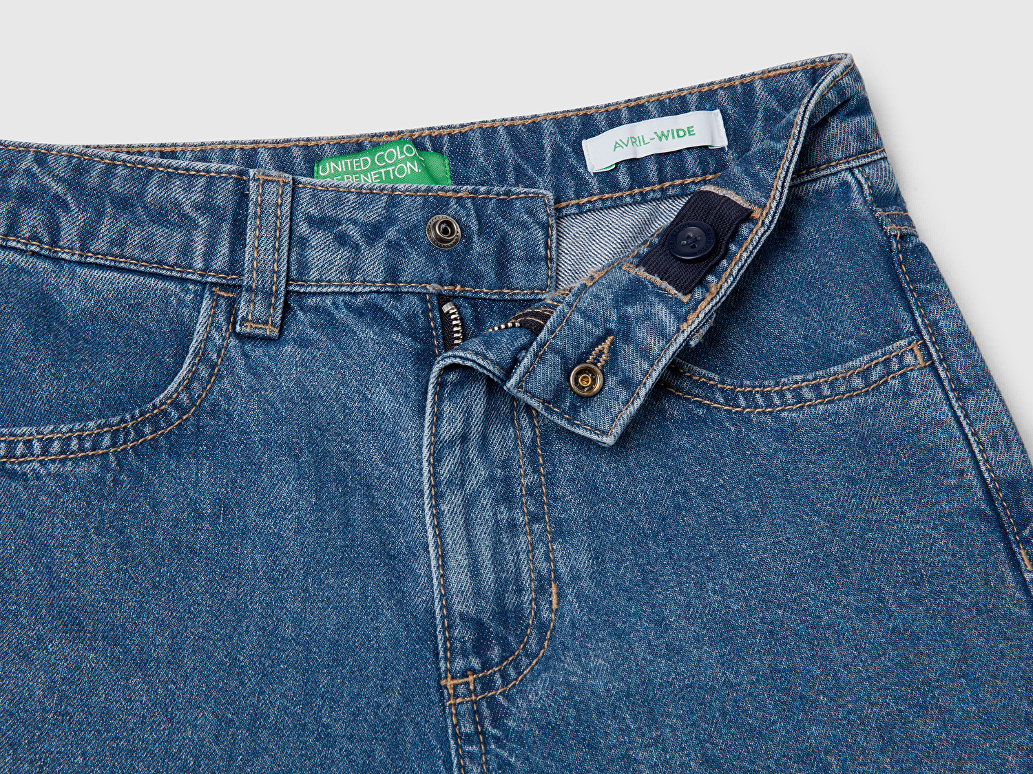 Benetton Kız Çocuk Denim Taş Yıkama Wide Fit Kargo Denim Pantolon