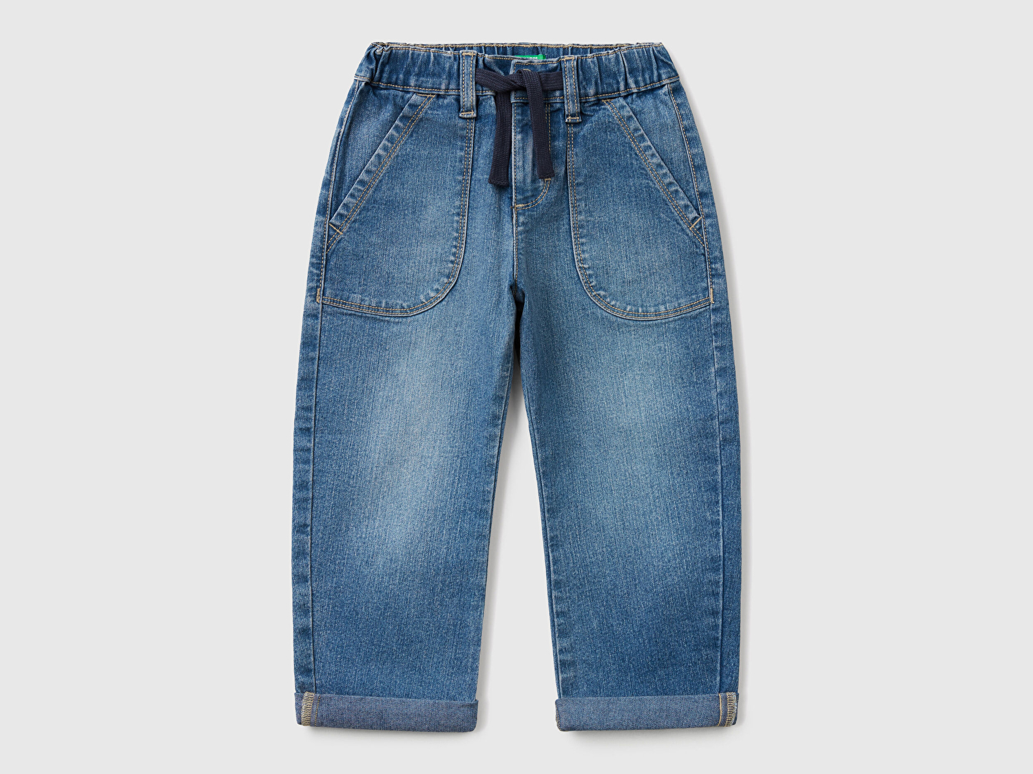 Benetton Erkek Bebek Koyu Denim Beli Büzgü İpli Yama Cepli Denim Havuç Pantolon