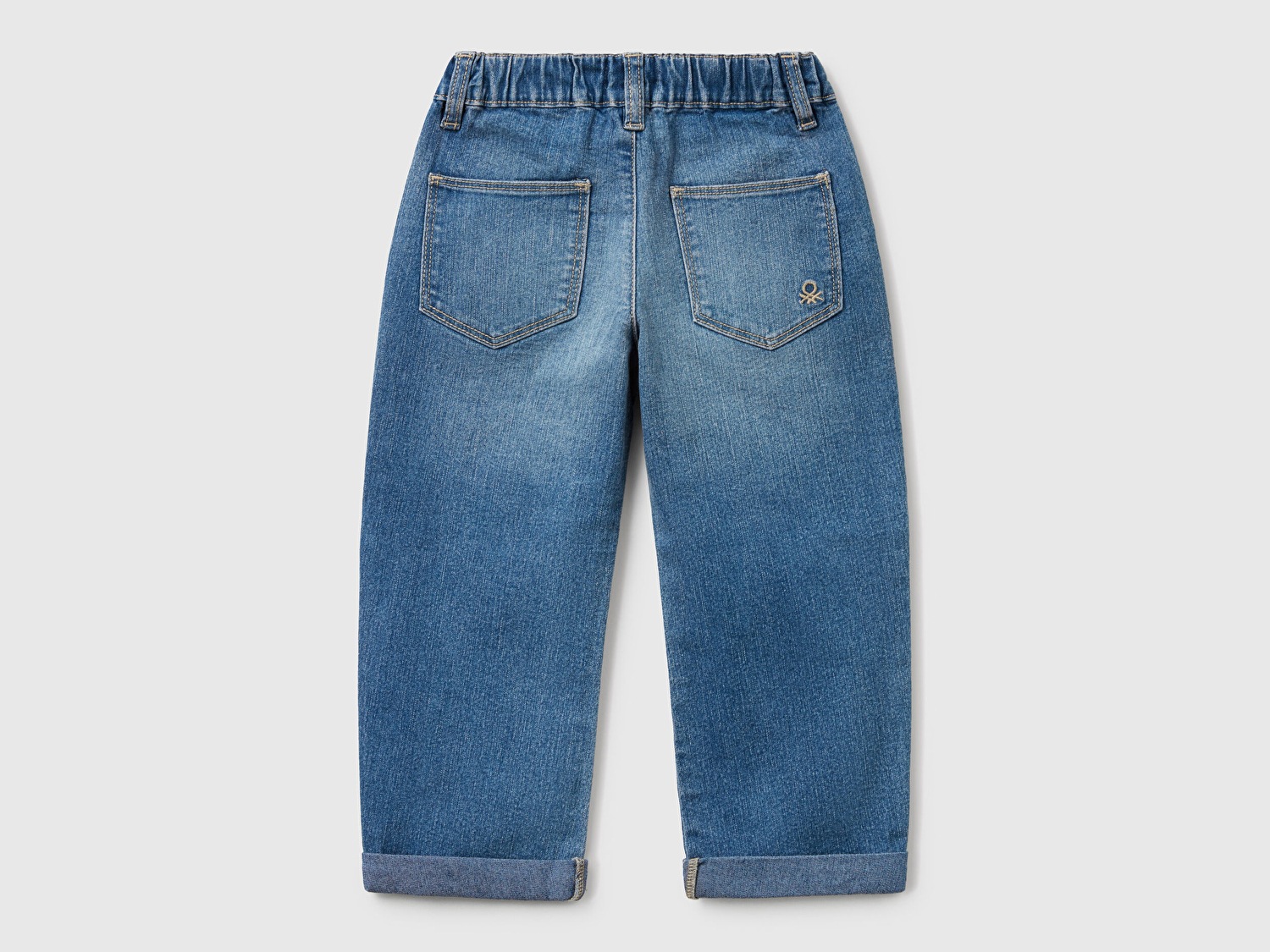Benetton Erkek Bebek Koyu Denim Beli Büzgü İpli Yama Cepli Denim Havuç Pantolon