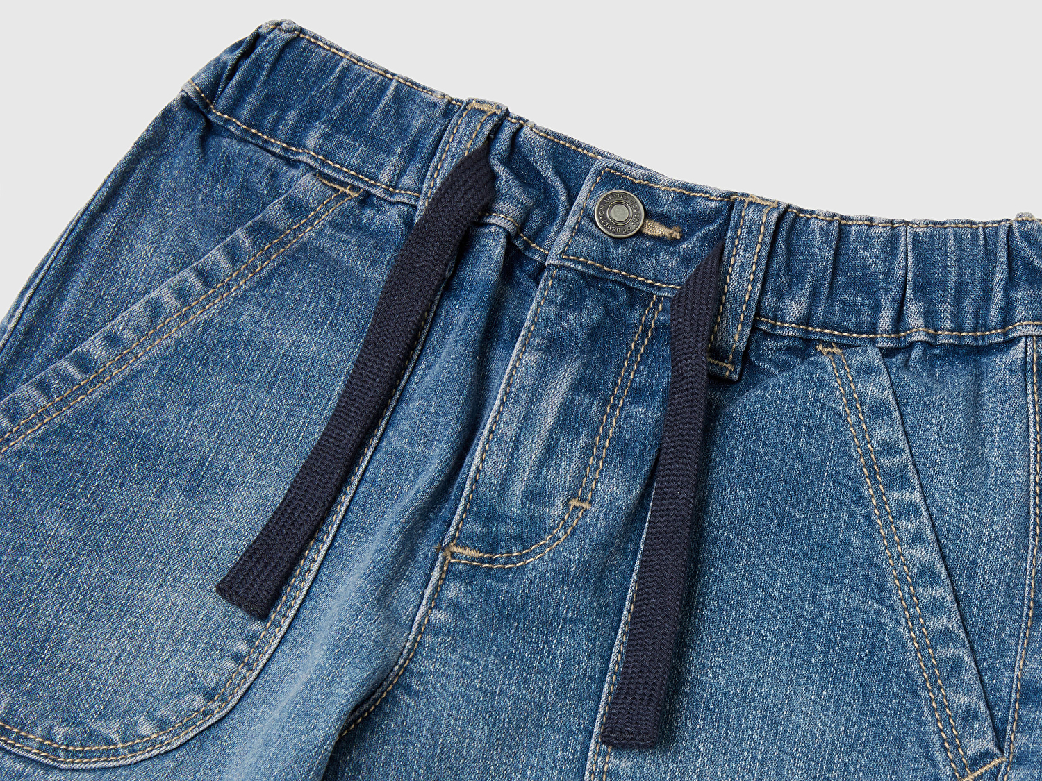 Benetton Erkek Bebek Koyu Denim Beli Büzgü İpli Yama Cepli Denim Havuç Pantolon