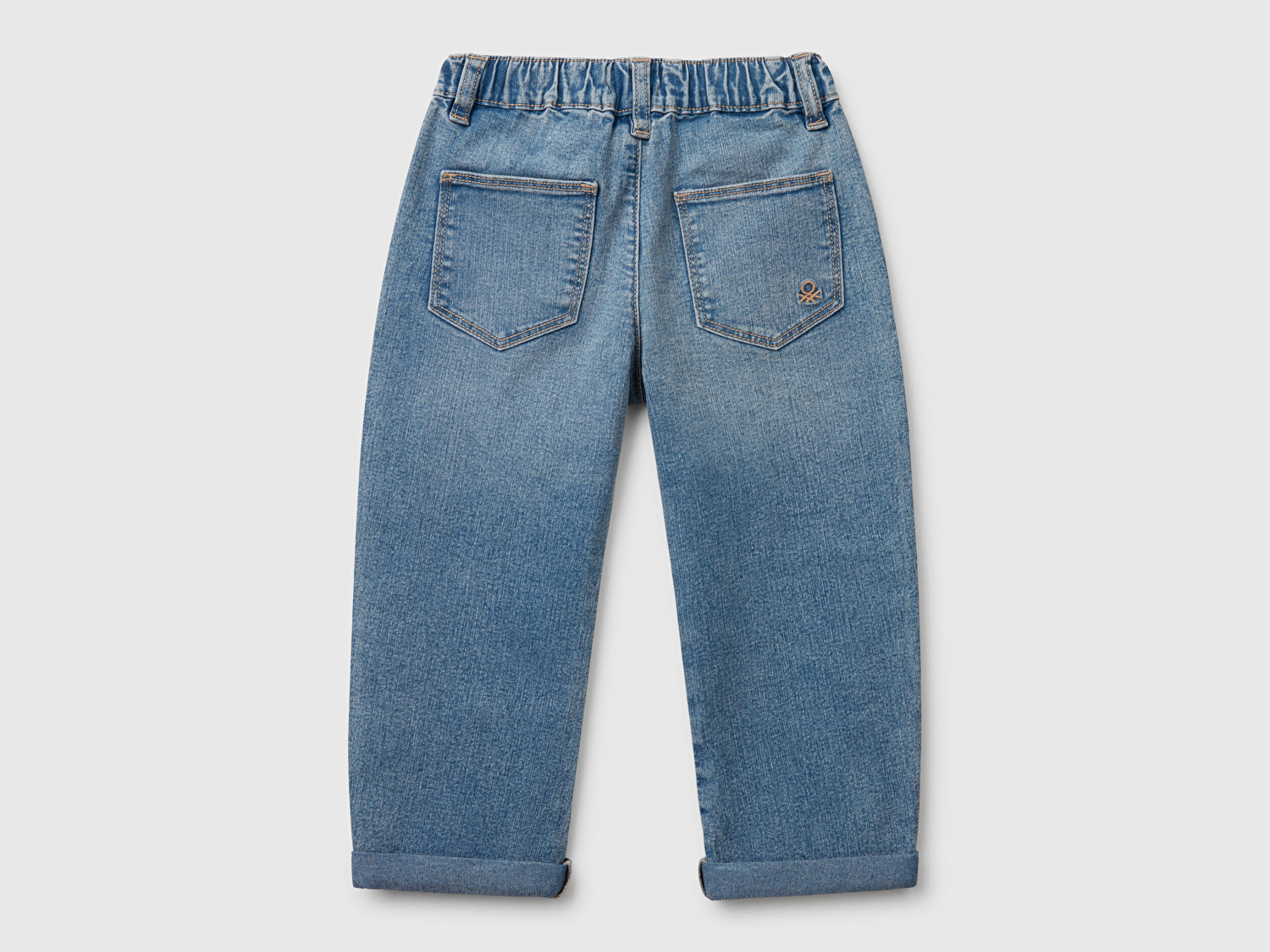 Benetton Erkek Bebek Açık Denim Beli Büzgü İpli Yama Cepli Denim Havuç Pantolon