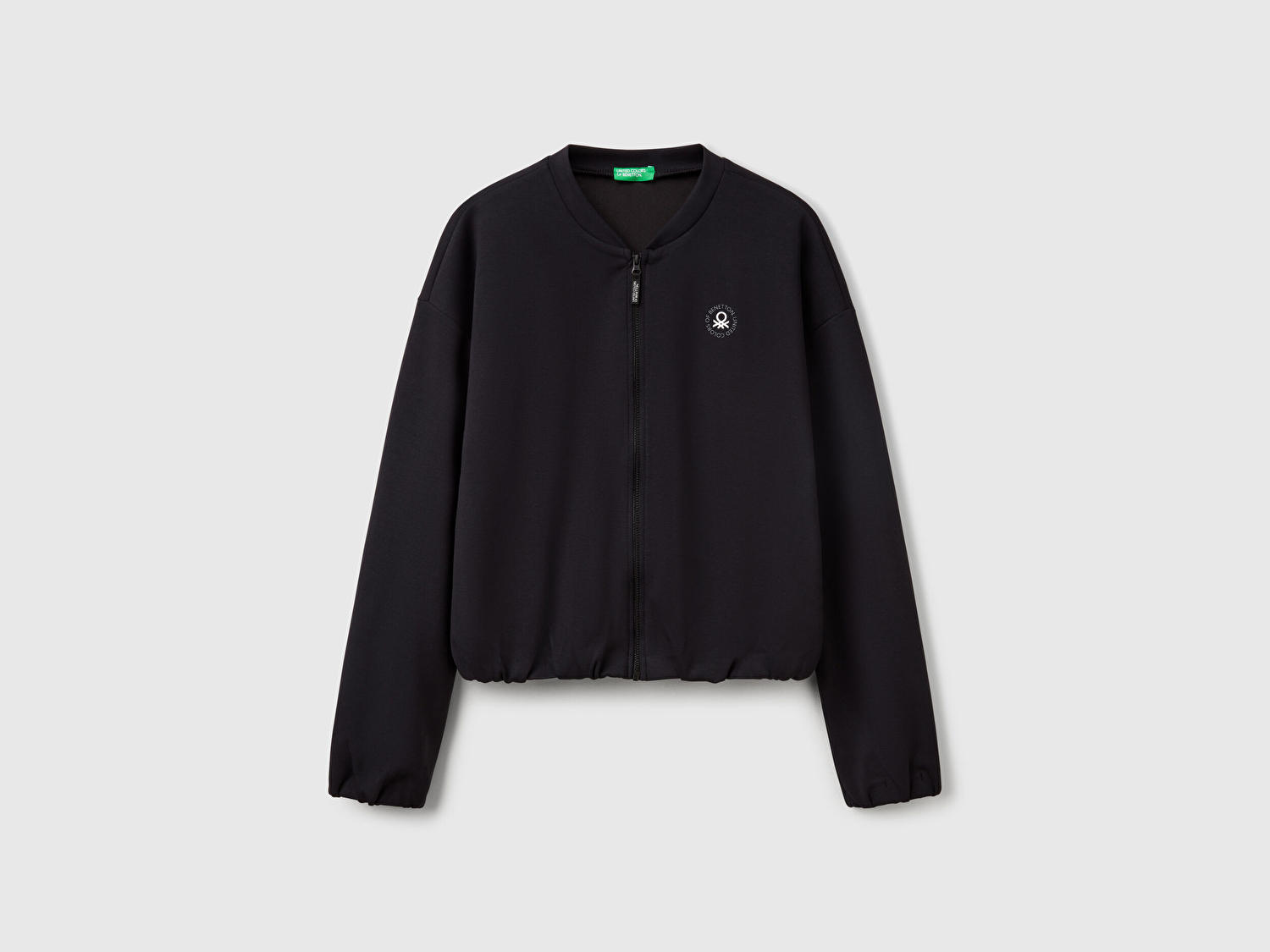 Benetton Kadın Siyah Logo Baskılı Önü Fermuarlı Beli Lastikli Sweatshirt