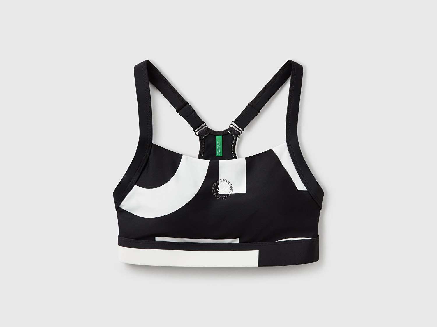 Benetton Kadın Siyah Desenli Önü Logo Baskılı Crop Atlet