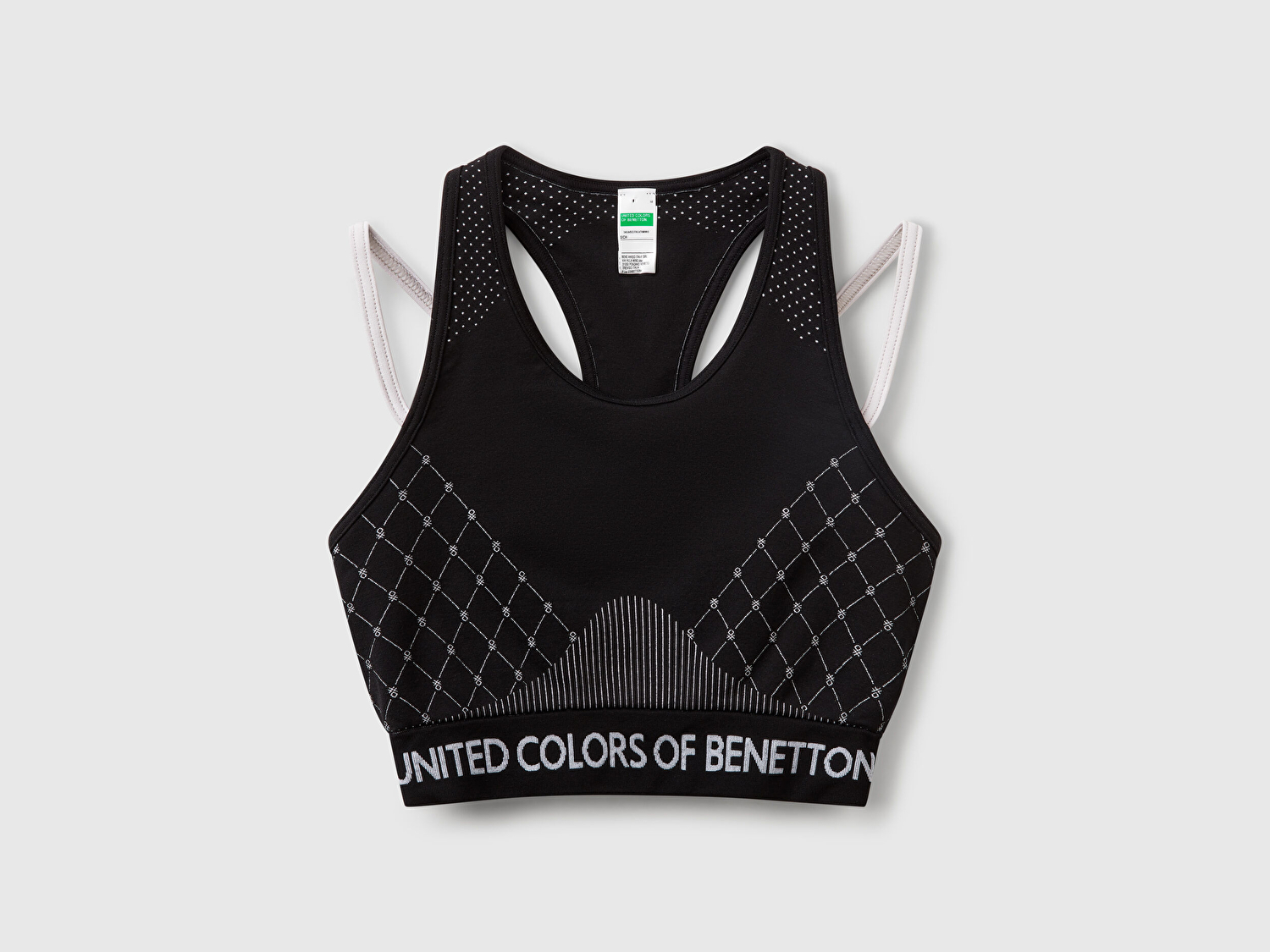 Benetton Kadın Siyah Desenli Beli Logo Bantlı Askı Detaylı Crop Atlet
