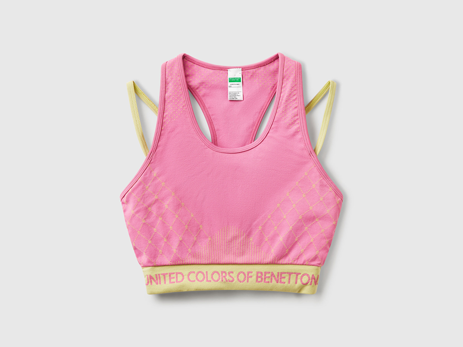 Benetton Kadın Pembe Desenli Beli Logo Bantlı Askı Detaylı Crop Atlet