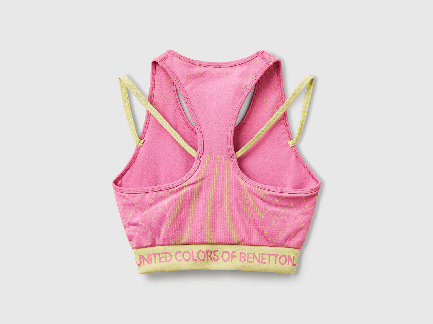 Benetton Kadın Pembe Desenli Beli Logo Bantlı Askı Detaylı Crop Atlet