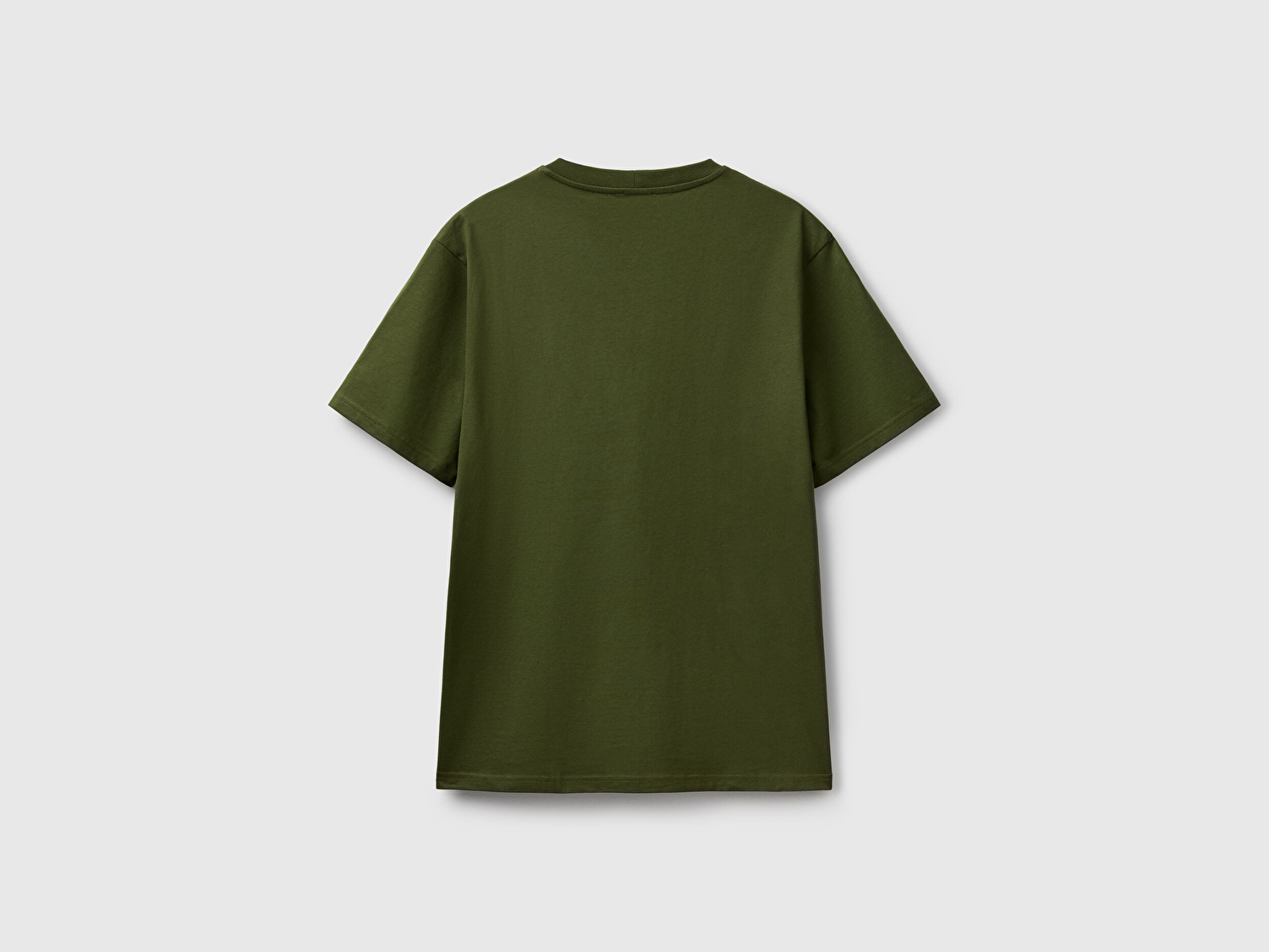 Benetton Erkek Haki %100 Koton Benetton Logolu Bisiklet Yaka T-Shirt