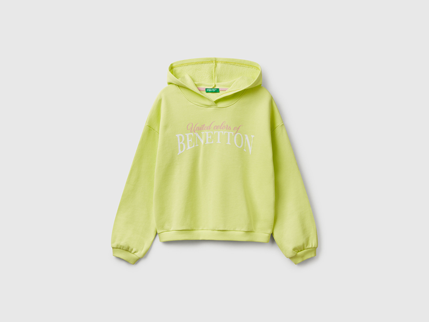 Benetton Kız Çocuk Sarı Benetton Logo Baskılı Kapüşonlu Sweatshirt