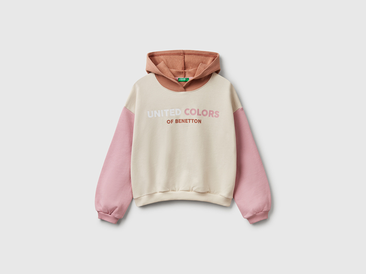 Benetton Kız Çocuk Bej Mix Benetton Logo Baskılı Kapüşonlu Sweatshirt