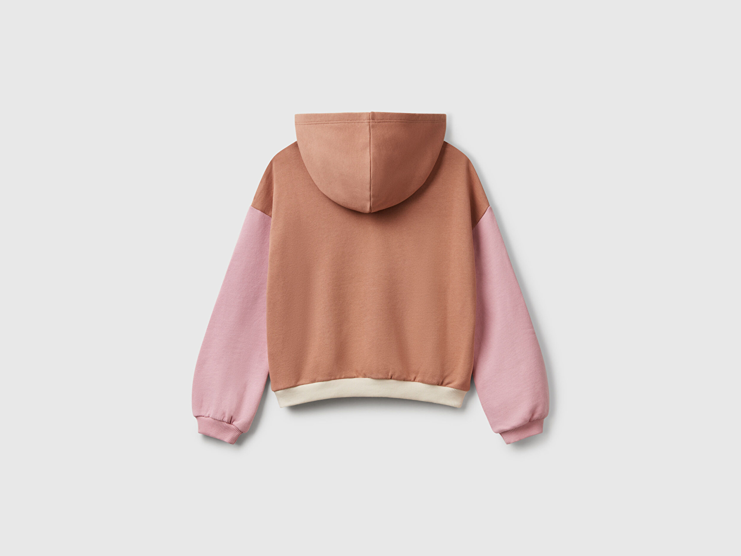 Benetton Kız Çocuk Bej Mix Benetton Logo Baskılı Kapüşonlu Sweatshirt