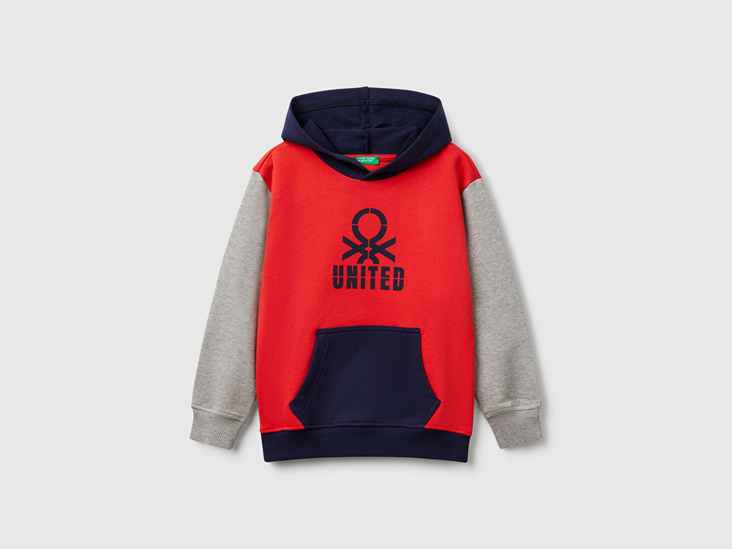 Benetton Erkek Çocuk Kırmızı Mix Benetton Logolu Kanguru Cepli Kapüşonlu Sweatshirt
