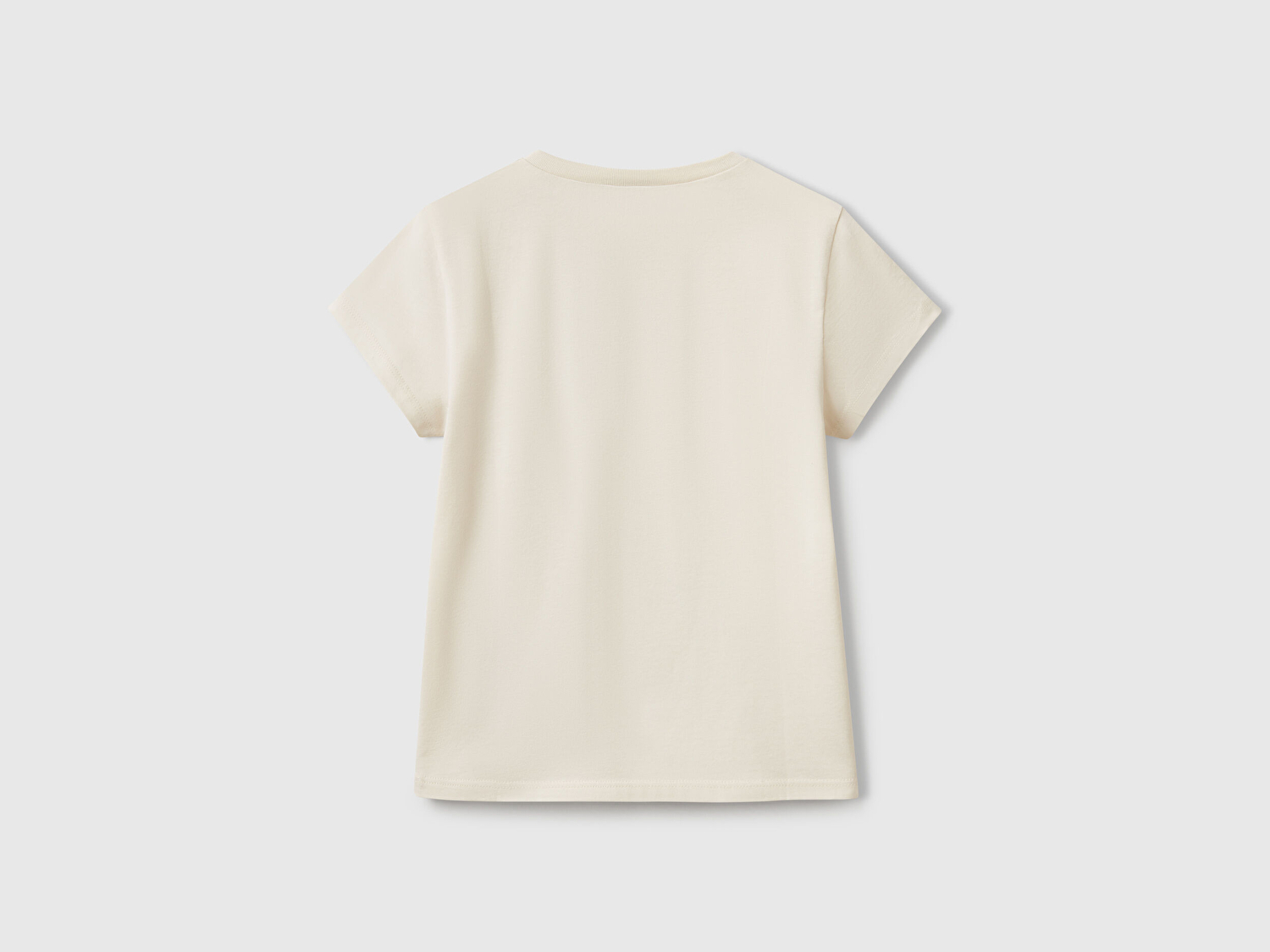 Benetton Kız Çocuk Krem Simli Logo Baskılı T-Shirt