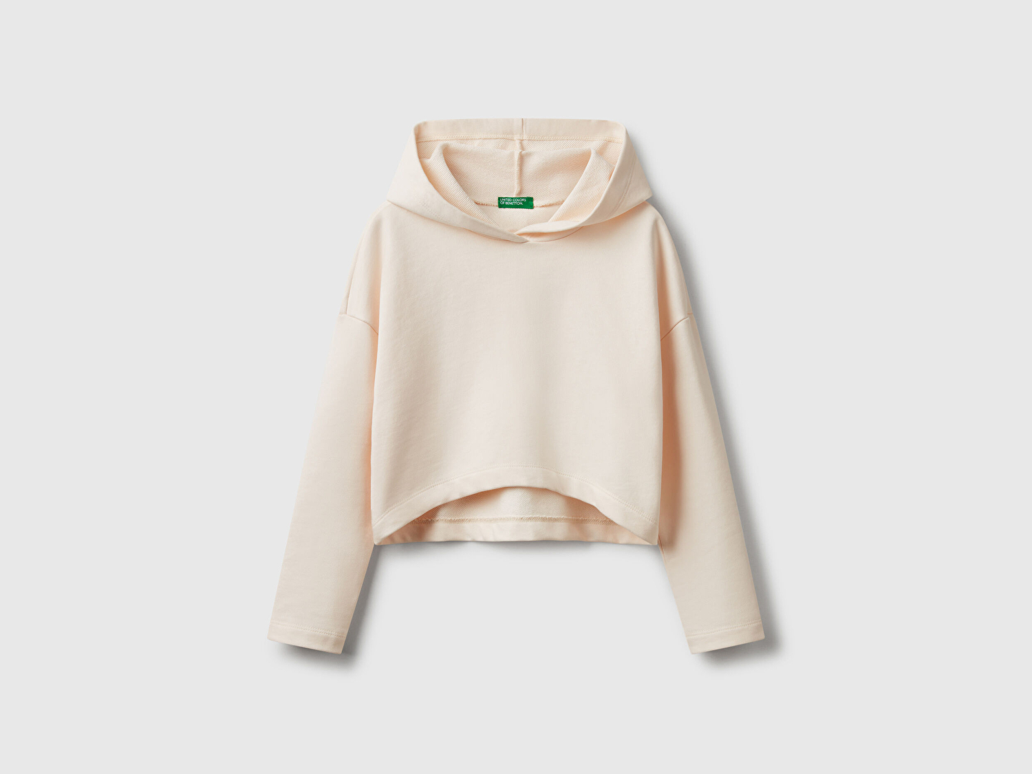 Benetton Kız Çocuk Ekru Arkası Logo Etiketli Kapüşonlu Relax Fit Sweatshirt