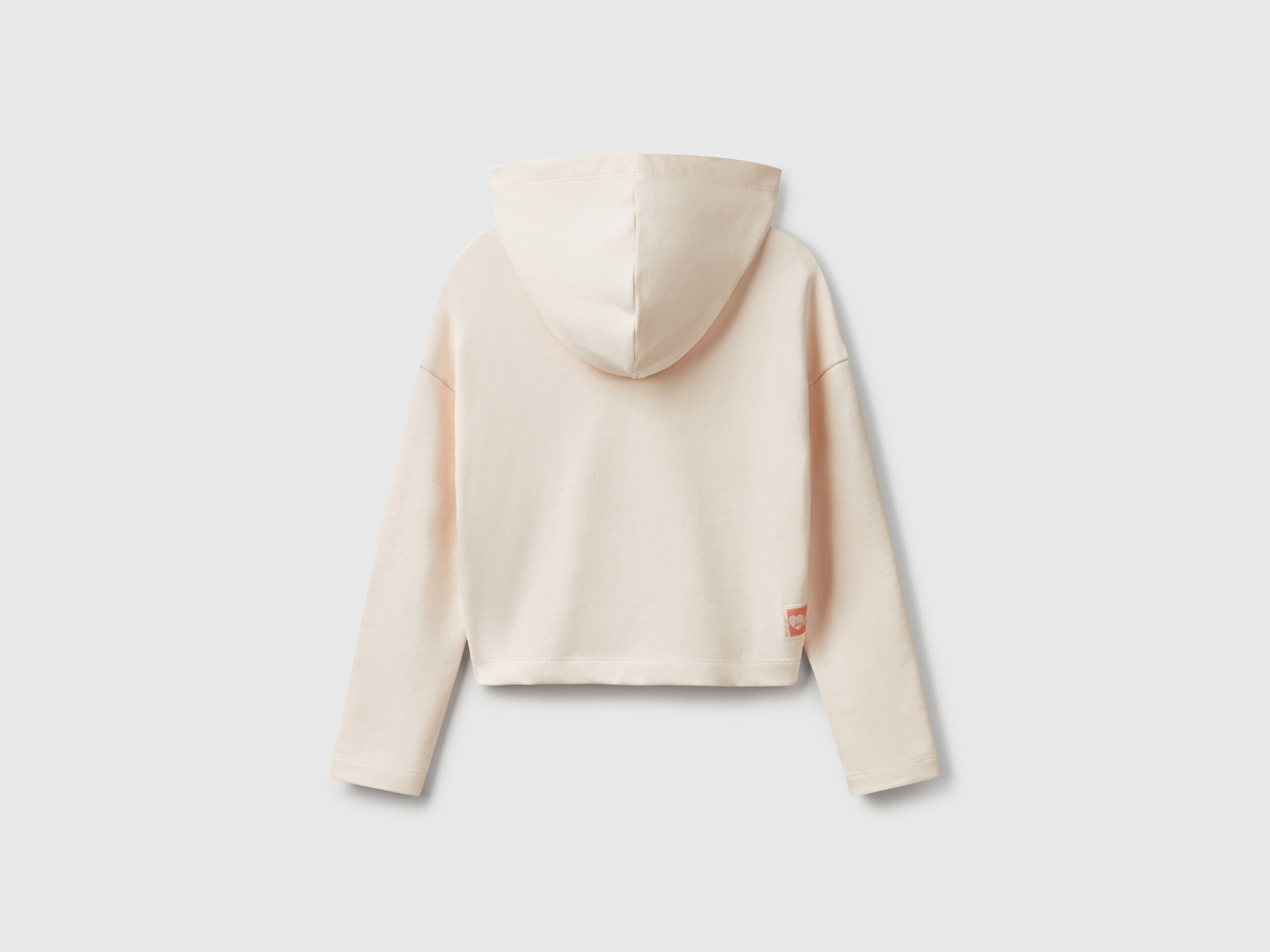 Benetton Kız Çocuk Ekru Arkası Logo Etiketli Kapüşonlu Relax Fit Sweatshirt