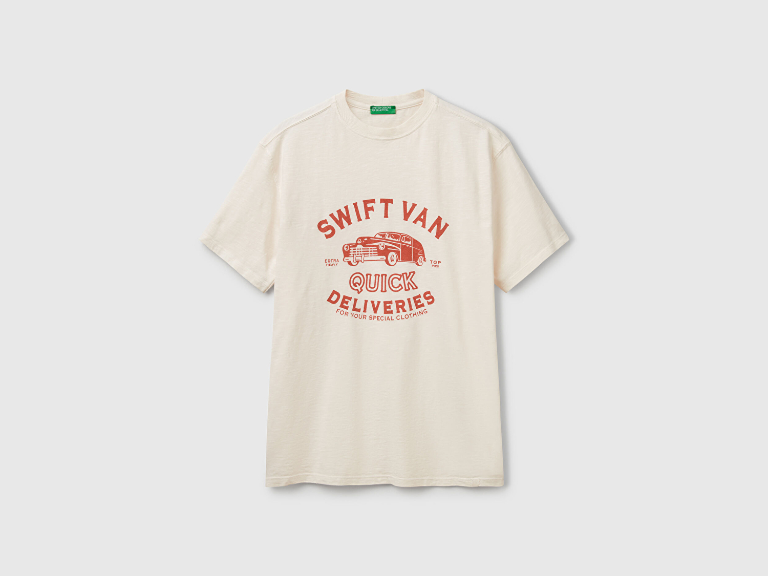 Benetton Erkek Bej-bordo %100 Pamuk Yıpranmış Efektli Önü Baskılı Relax Fit T-Shirt