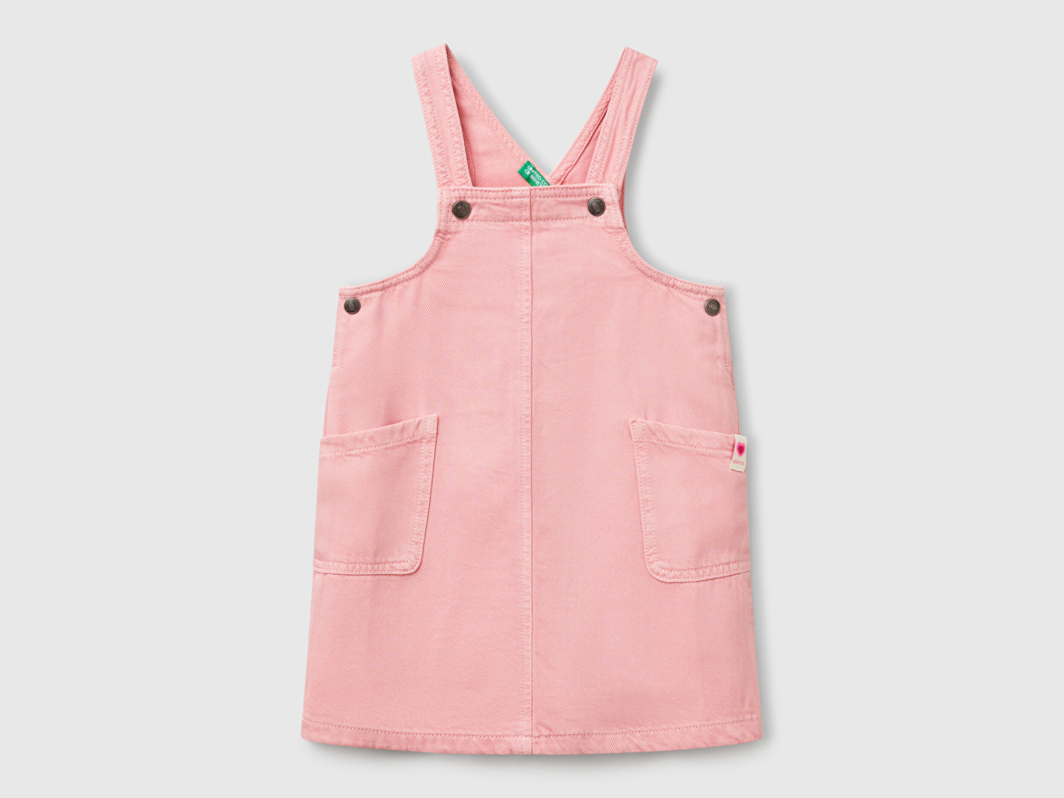 Benetton Kız Bebek Pembe %100 Liyosel Logo Etiketli Yama Cepli Askılı Salopet