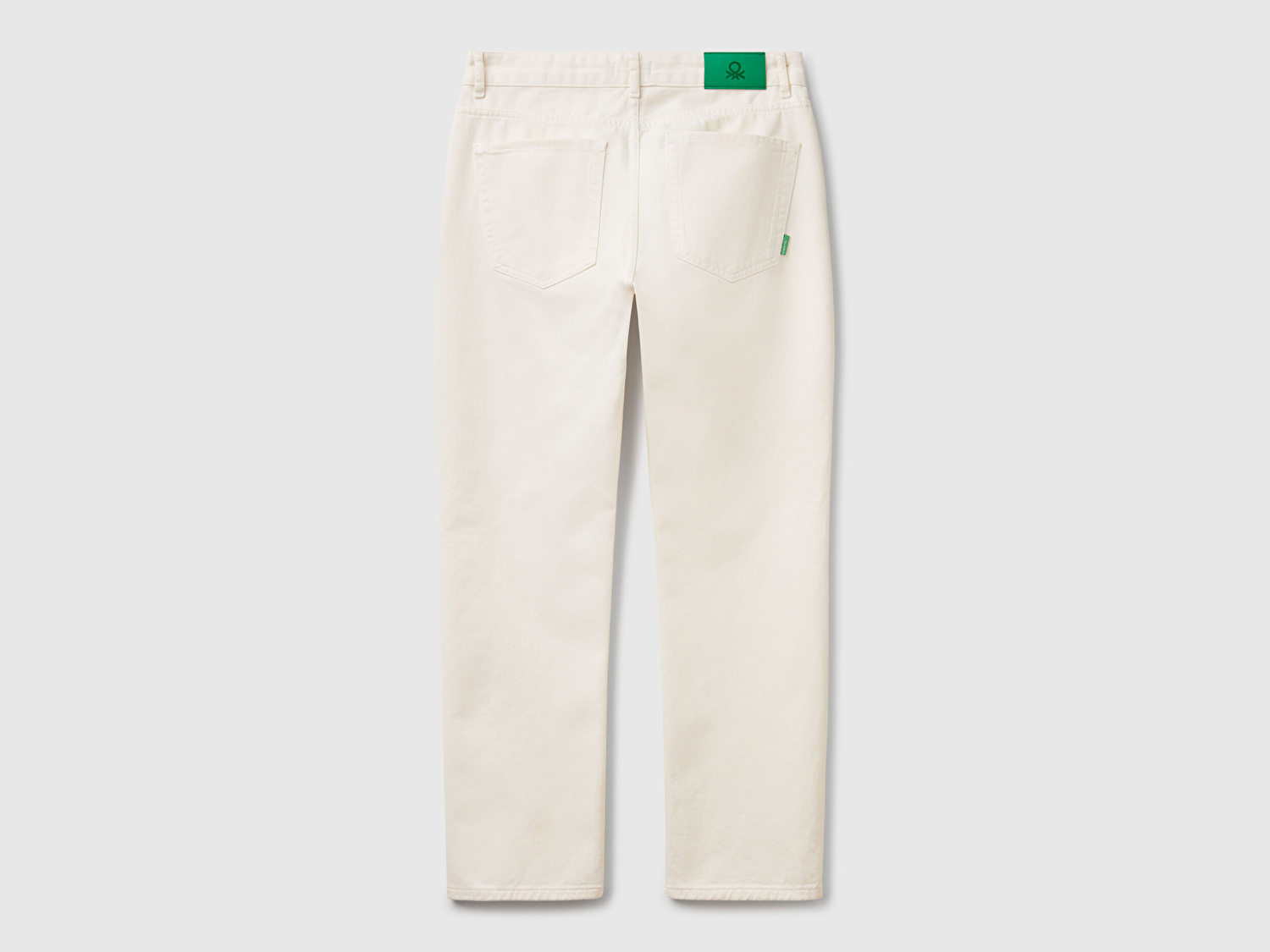 Benetton Erkek Beyaz %100 Pamuk Beli Logo Etiketli 5 Cepli Straight Fit Pantolon